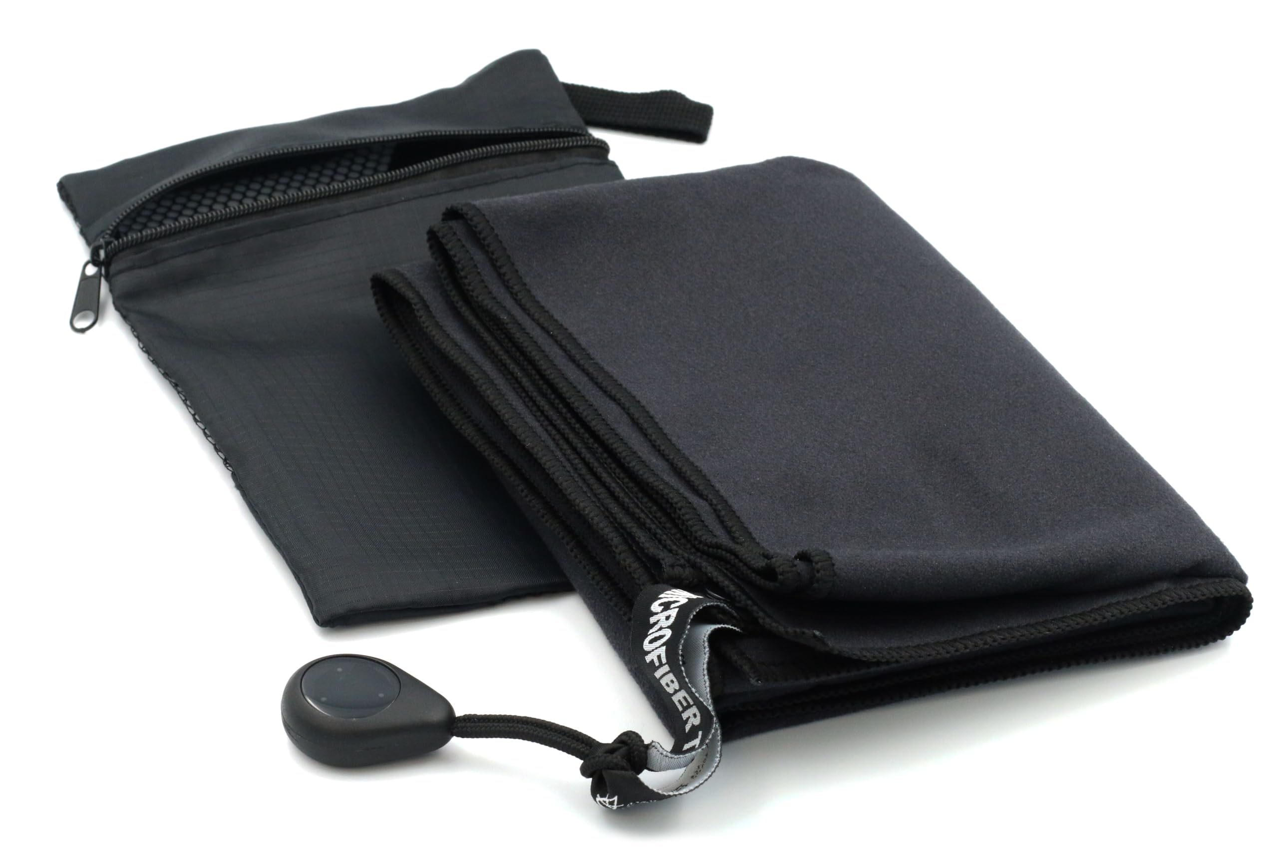 Polymath Products Black Magnetic Microfibre Towel – 50X100cm Quick Dry Towel With Zip-Up Storage Bag And Strong Magnetic Attachment Loop. For Sports, Gym, Travel, Camping & Outdoors.