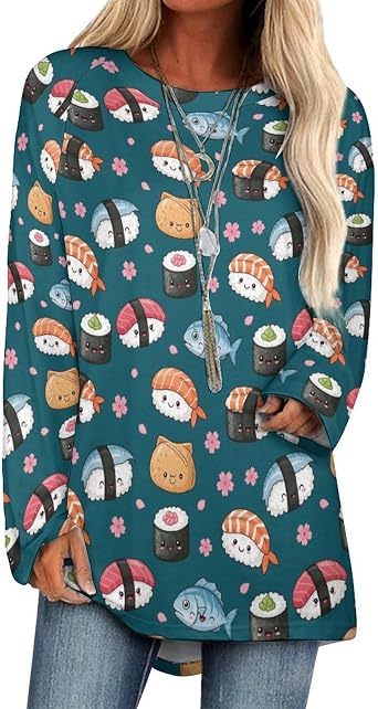 Women Teens Oversized Long Sleeve T Shirts Cotton Casual Crewneck Tunic Tops for Party Holiday
