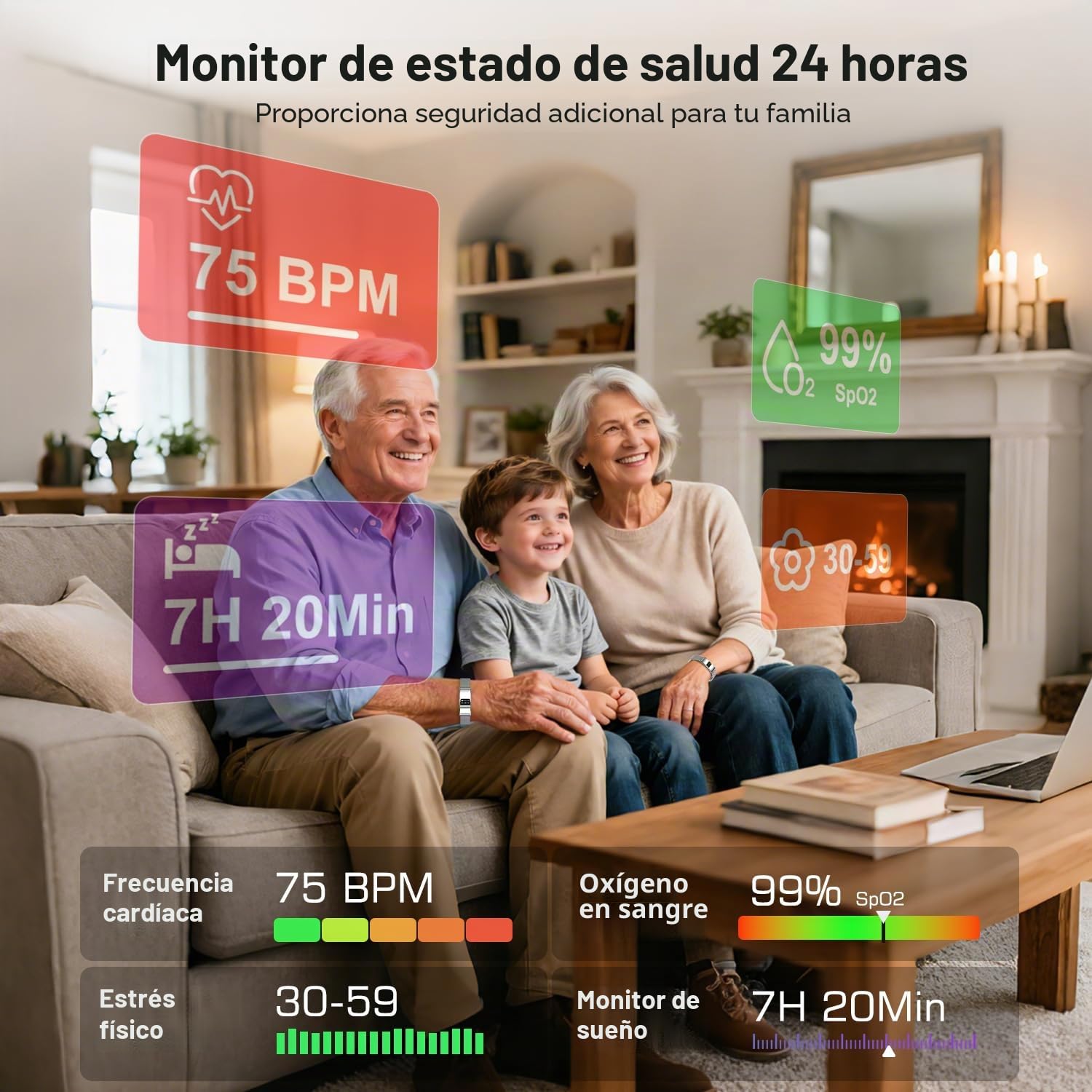 Smart Band, Pulsera de Actividad con Monitoreo del Sueño, Pulsera Inteligente Apoyo Frecuencia Cardíaca,Saturación de Oxígeno en Sangre, Múltiples Modos Deportivos, IP68