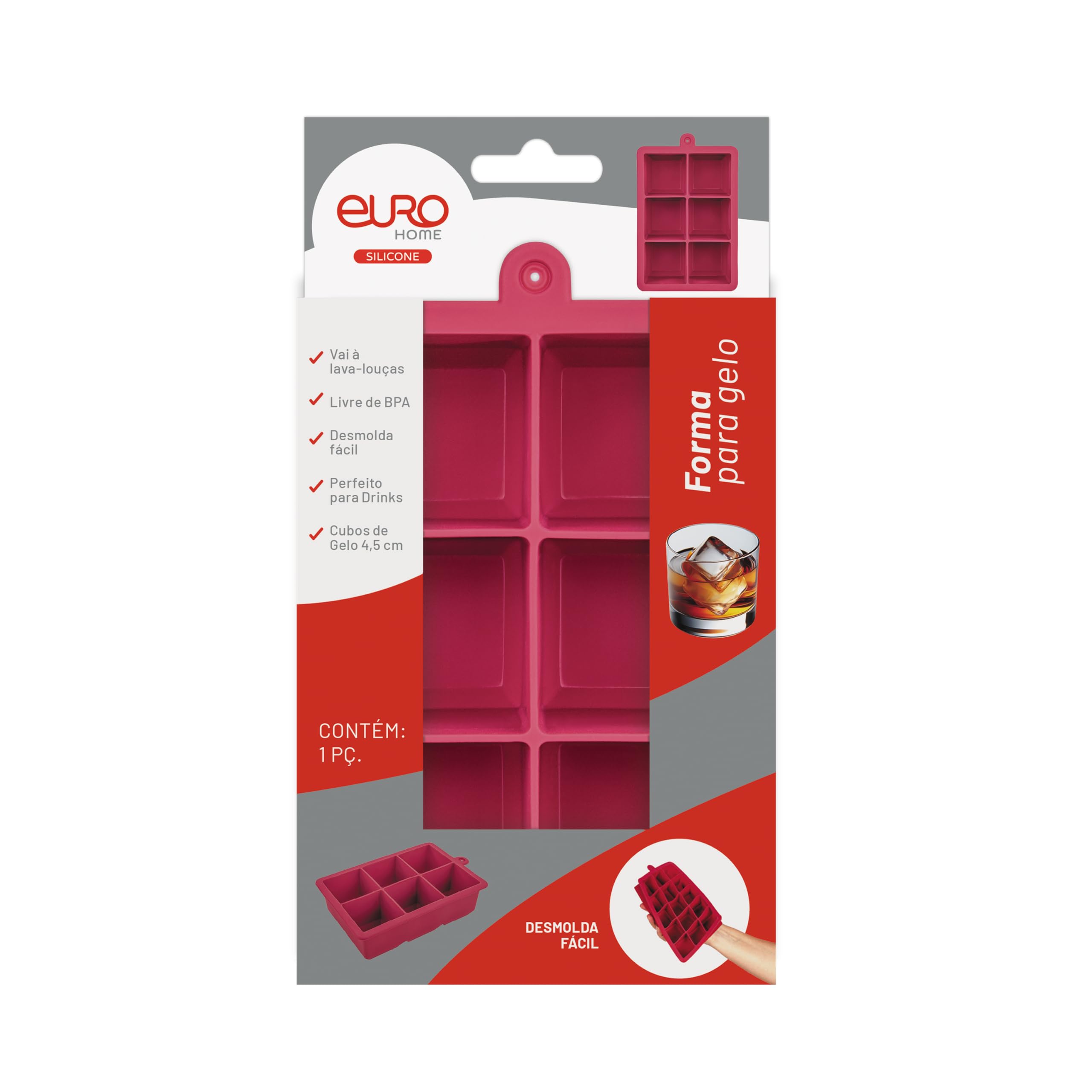 Euro Home - Forma de Silicone para Gelo - 6 Cubos - SIL2956-VM