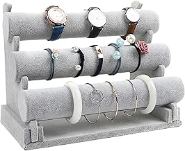 PRITOK Armbandständer aus Samt mit Abnehmbaren 3 Etagen Armband Display, Schmuckständer für Frauen Mädchen, Schmuckständer Samt, Schmuckhalter für Armband, Halskette und Uhr (Grau)