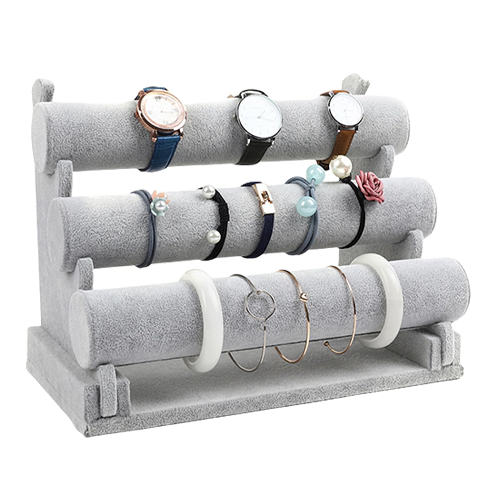 Pritok Women's Grau Velvet Bracelet Stand With Removable 3 Tier Bracelet Display, Jewellery Stand For Girls, Velvet Jewellery Holder For Bracelet, Necklace And Watch
