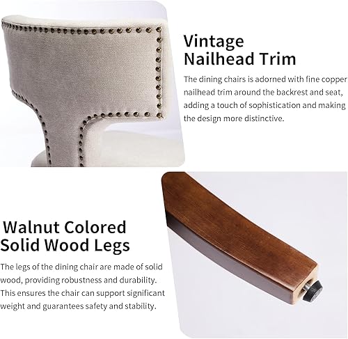 Miniatura 6 de Juego de 4 sillas de comedor modernas de mediados de siglo, sillas de comedor de granja de tela de lino, sillas de comedor tapizadas, respaldo