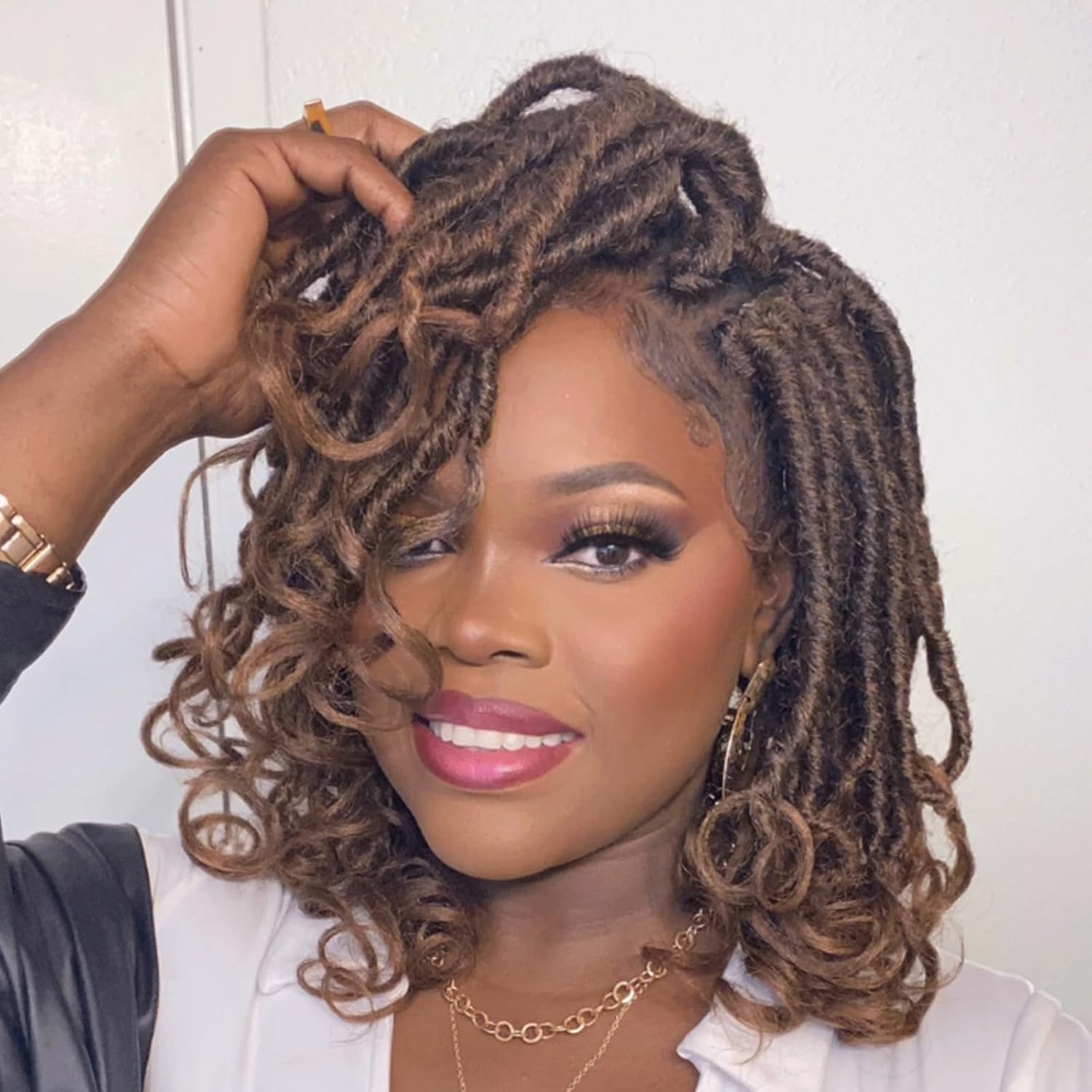 Toyotress French Curl Locs Crochet Hair - 20 Inch 8 Packs Ombre Brown Crochet Faux Locs With Curly Ends, Long Pre-Looped Soft Locs Braiding Hair Extensions (20 Inch, T30-8P)