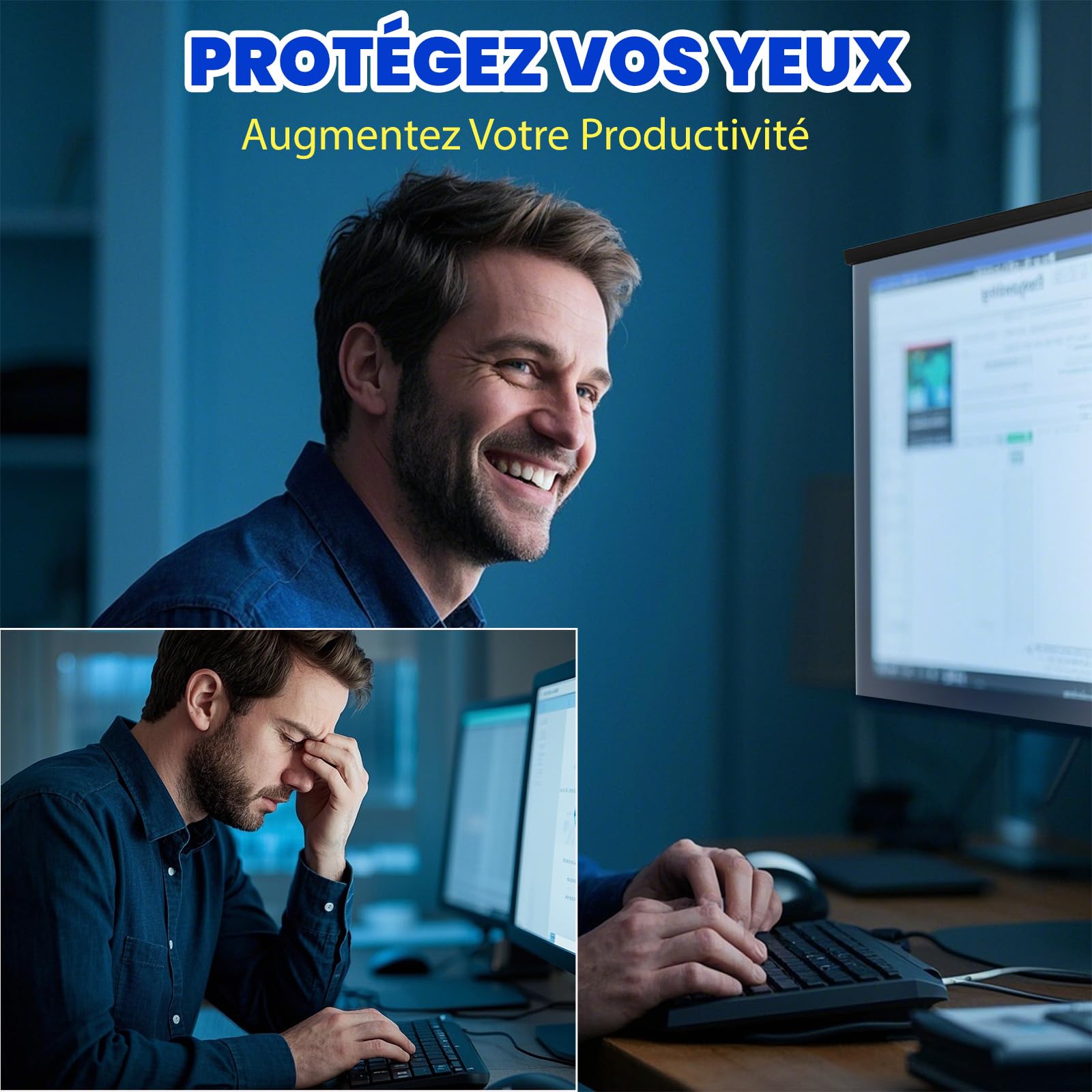 Filtre d'Écran Anti-Lumière Bleue 27 Pouces pour Moniteur 16:9 – Protection Anti-UV, Anti-Reflet, Anti-Éblouissement (61,3 x 37 cm)