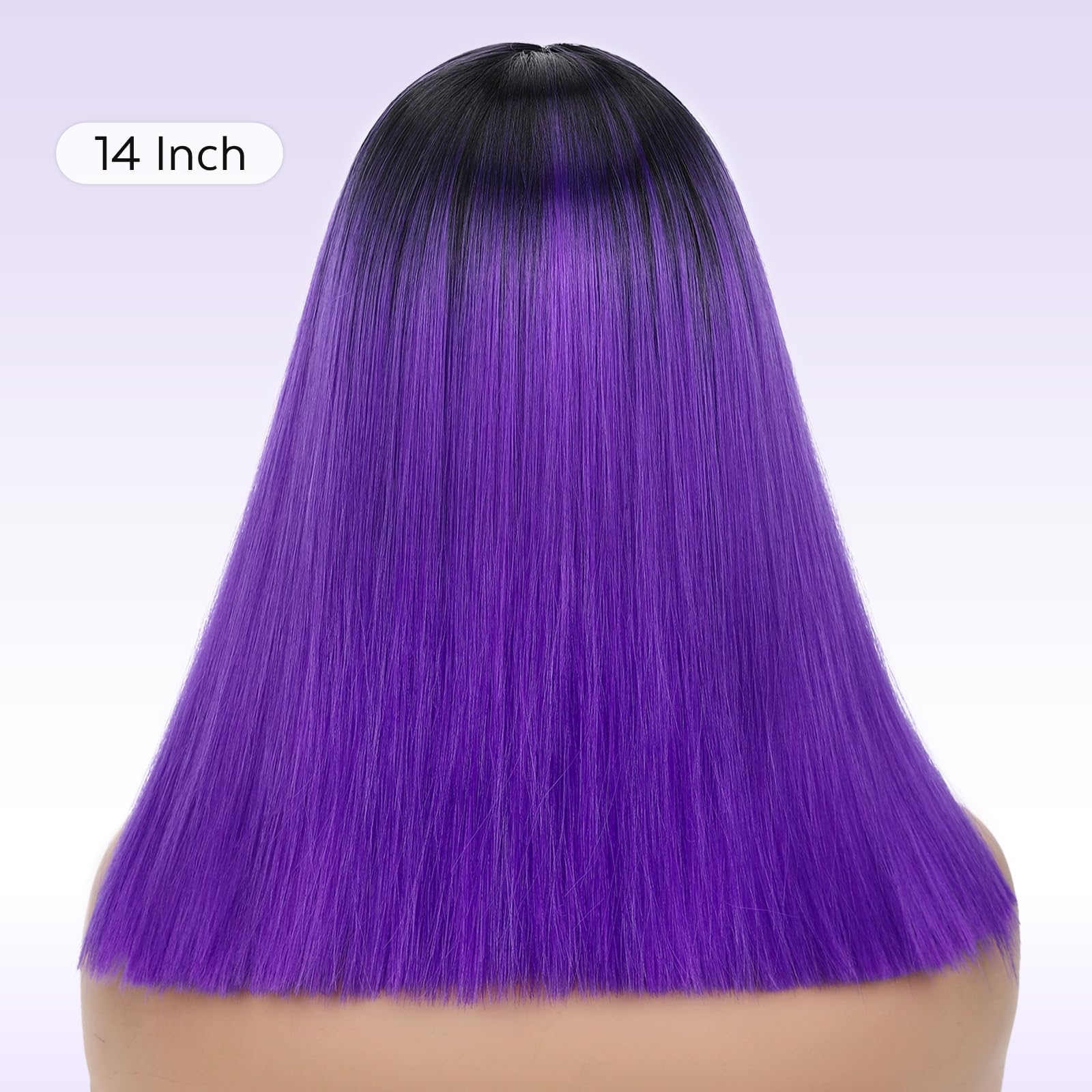 HANNE Ombre Black to Purple Wig Short Bob Wigs Shoulder Length Bob Hair Short Straight Hair Bob Wigs for Women Ombre Purple Wig Halloween Rumi Cosplay Wigs (Ombre Purple): 1-Ombre Purple