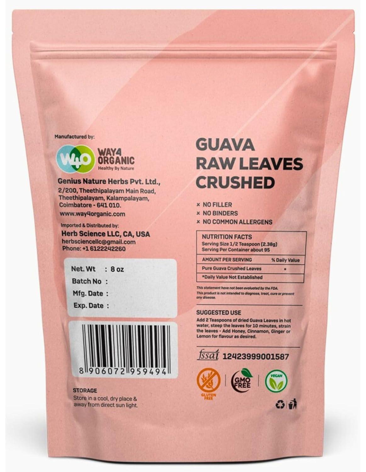 Guava Leaf Tea (Dried Crushed Leaves, Not Powder) 8 Oz, Hair Re-Growth, Skin & Nails, No Preservatives, 100% Pure Guava Leaves (3 Pack(24 Oz))