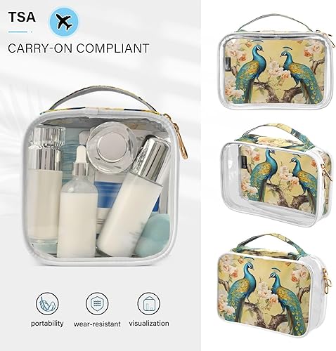 Miniatura 5 de Peacocks Flowers Clear Toiletry Bag for Traveling,2 Pack Makeup Cosmetic Bag with Zipper,Travel Bag for Toiletries,Travel Essentials 21214936