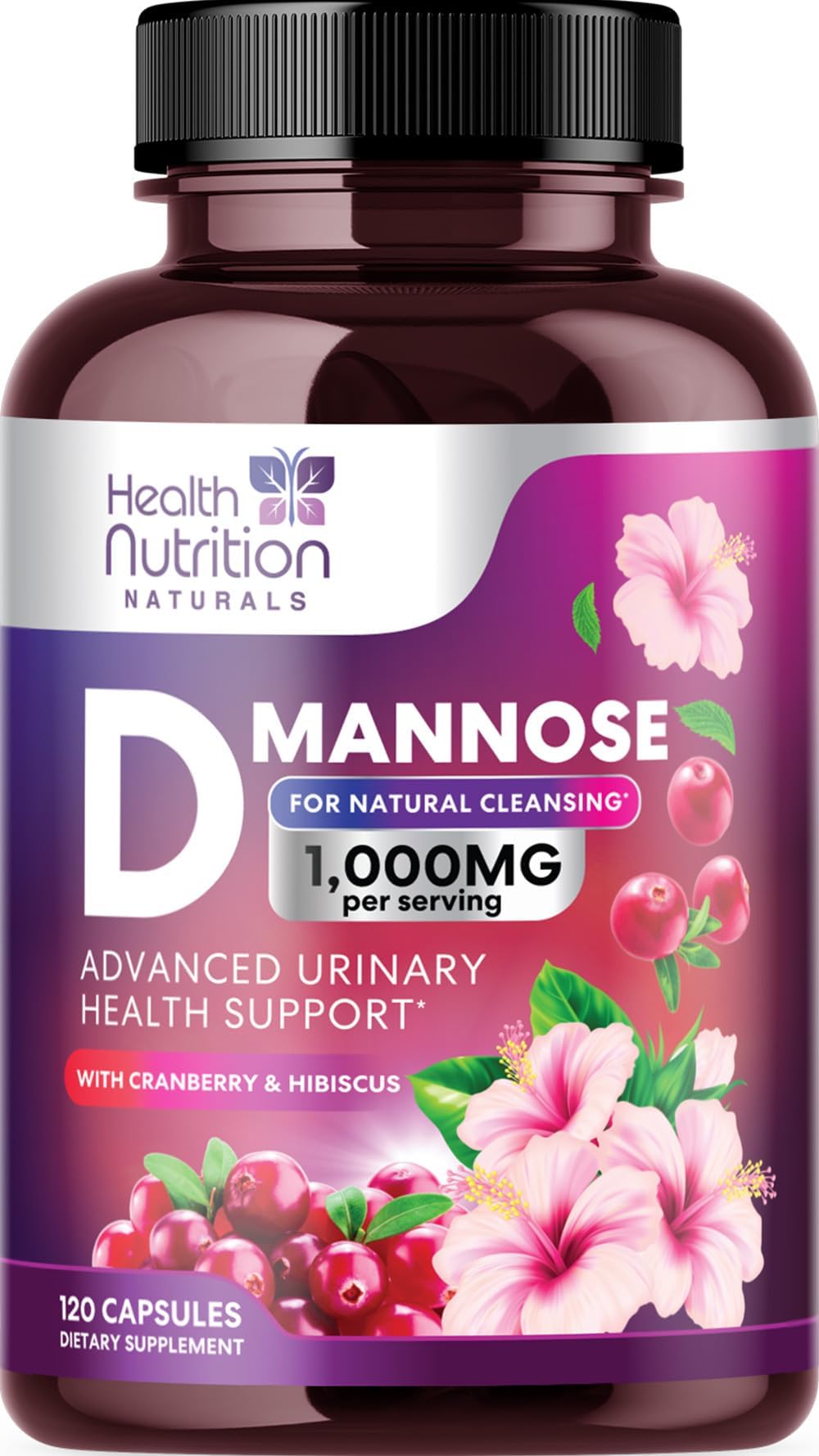 D-Mannose Supplement - 1,000mg D Mannose Per Serving with Cranberry, Hibiscus & Dandelion - Fast-Acting, Natural Urinary & Bladder Support for Women & Men – Flush & Cleanse Impurities – 120 Capsules