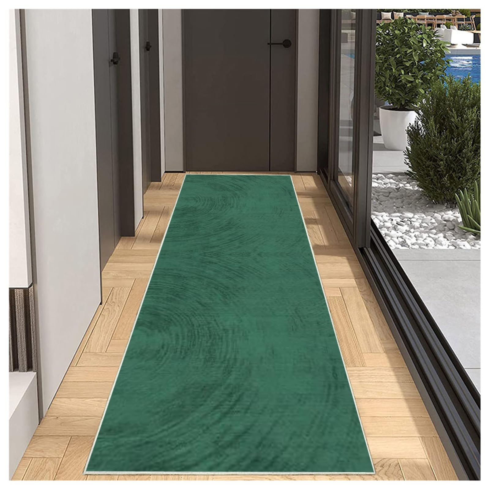 Green Modern Carpet Runner 90x200cm, Non Slip Backing Washable Hallway Rug Kitchen Mat, Contemporary Extra Long Runner for Entryway Living Room Bedroom Corridor Stair Durable Indoor Floor Decor