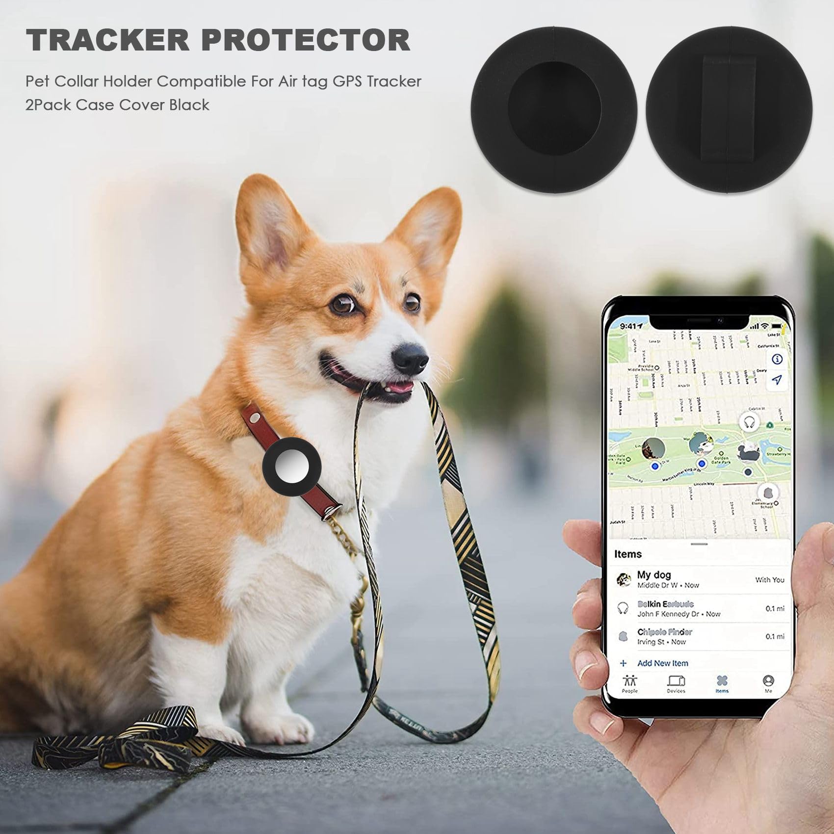Support de Collier de Chat, pour Support de Collier de Chat Air Tag Compatible avec Le Traqueur GPS, Lot de 2 Housses de Protection Noir
