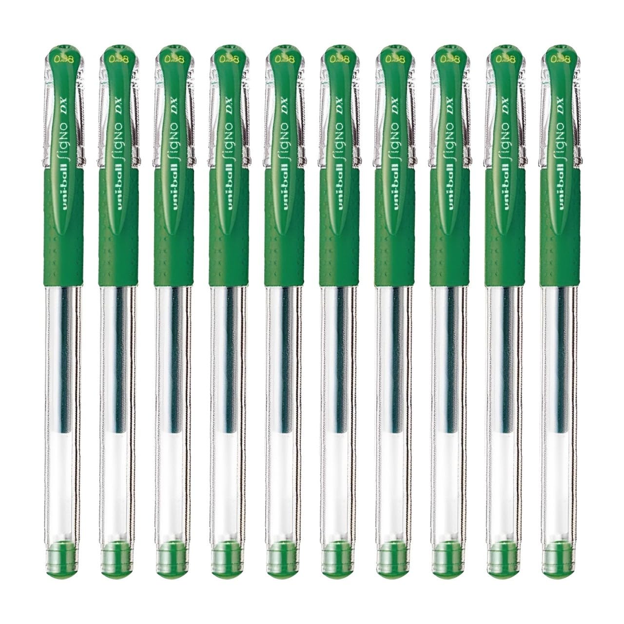 Uni-Ball Signo Snap Cap Gel Ink Ballpoint Pen, 0.38mm Extra Fine Point, Green Ink, Y.UM151A.6, Pack of 10