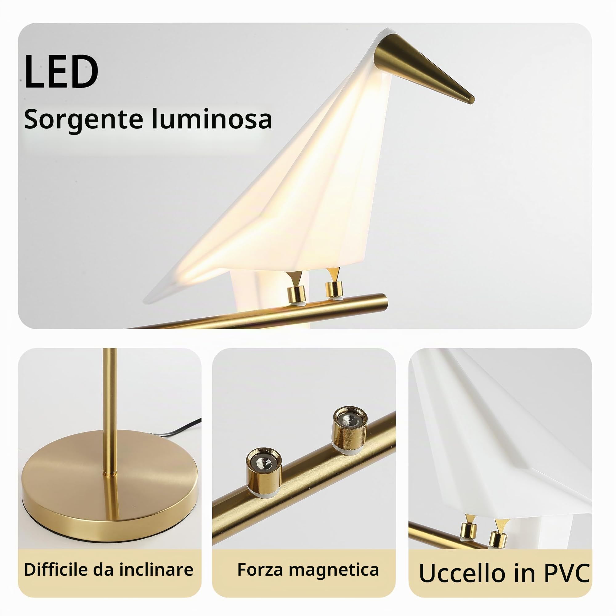 Lampada Da Tavolo Moderna Swing Bird, LED Soggiorno Lampada Da Comodino Vintage Camera Da Letto 3000K Caldo Acrilico Lettura Libro Lampada Da Scrivania Oro Carta Crane E27 Lampada Notturna