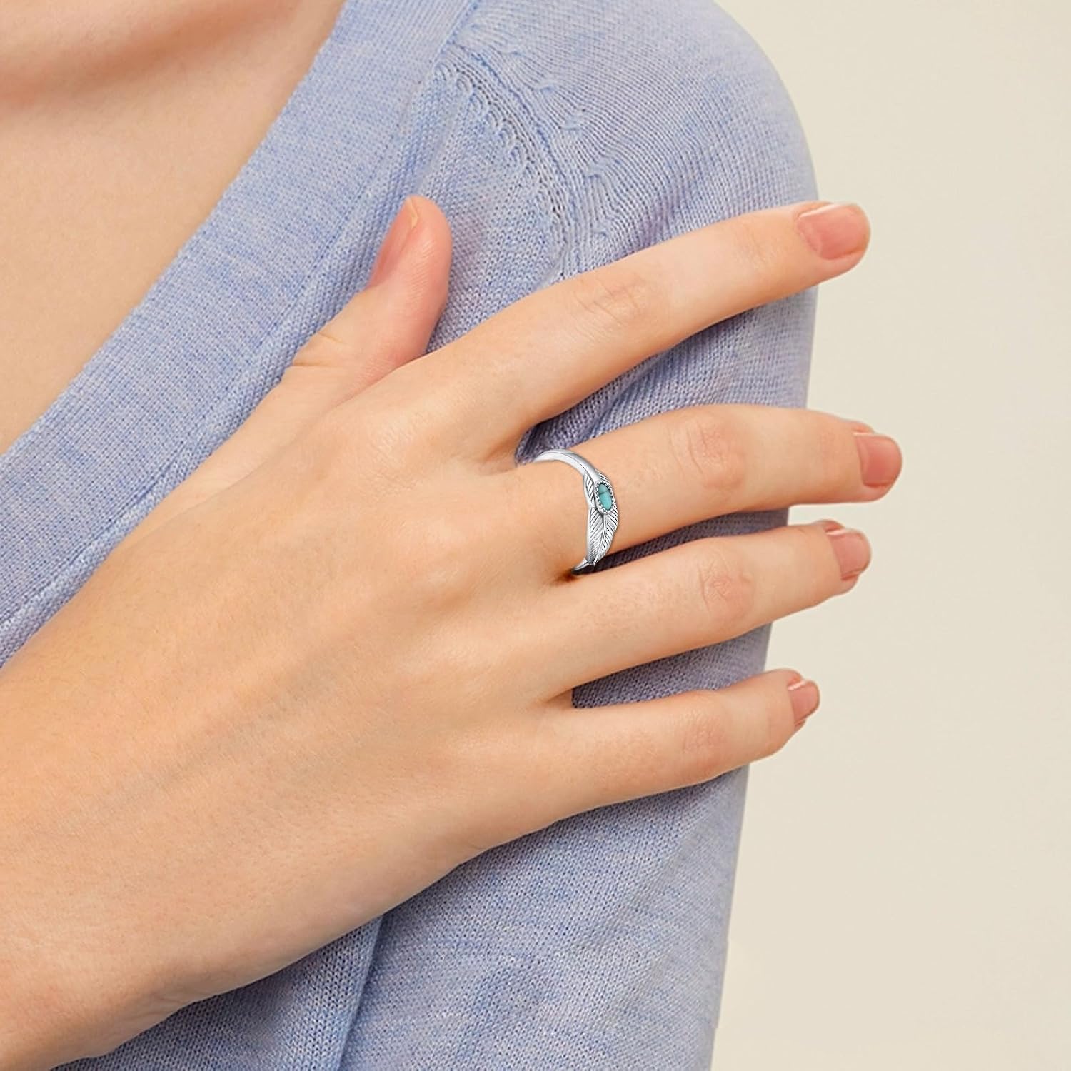 925 Sterling Silver Turquoise Adjustable Ring for Women