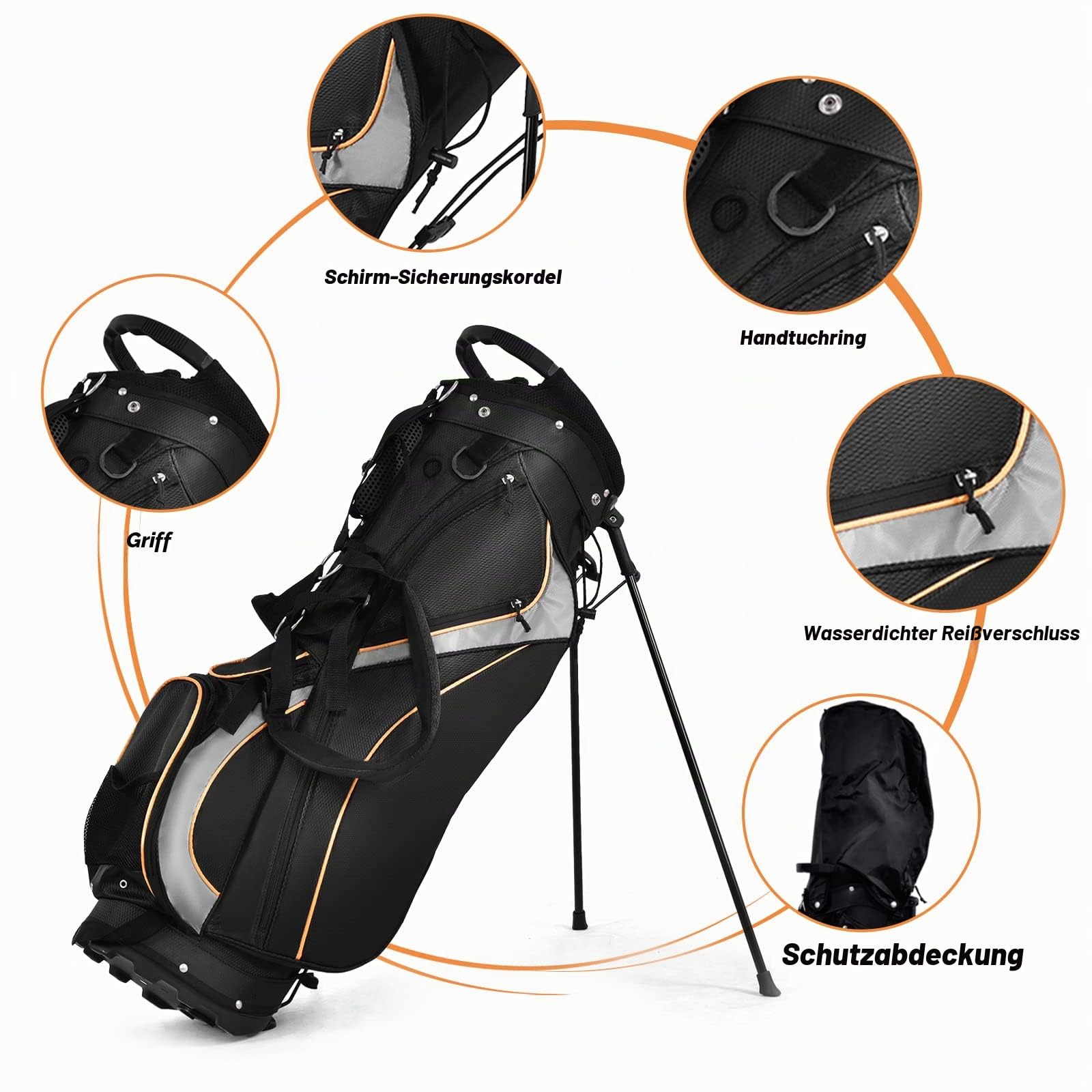 LIFEZEAL Golfschlägertasche mit Ständer, Golftasche mit 8 Fächern & doppelten Trägern, Golf Tasche für Männer und Frauen, 28 x 21 x 89,5 cm