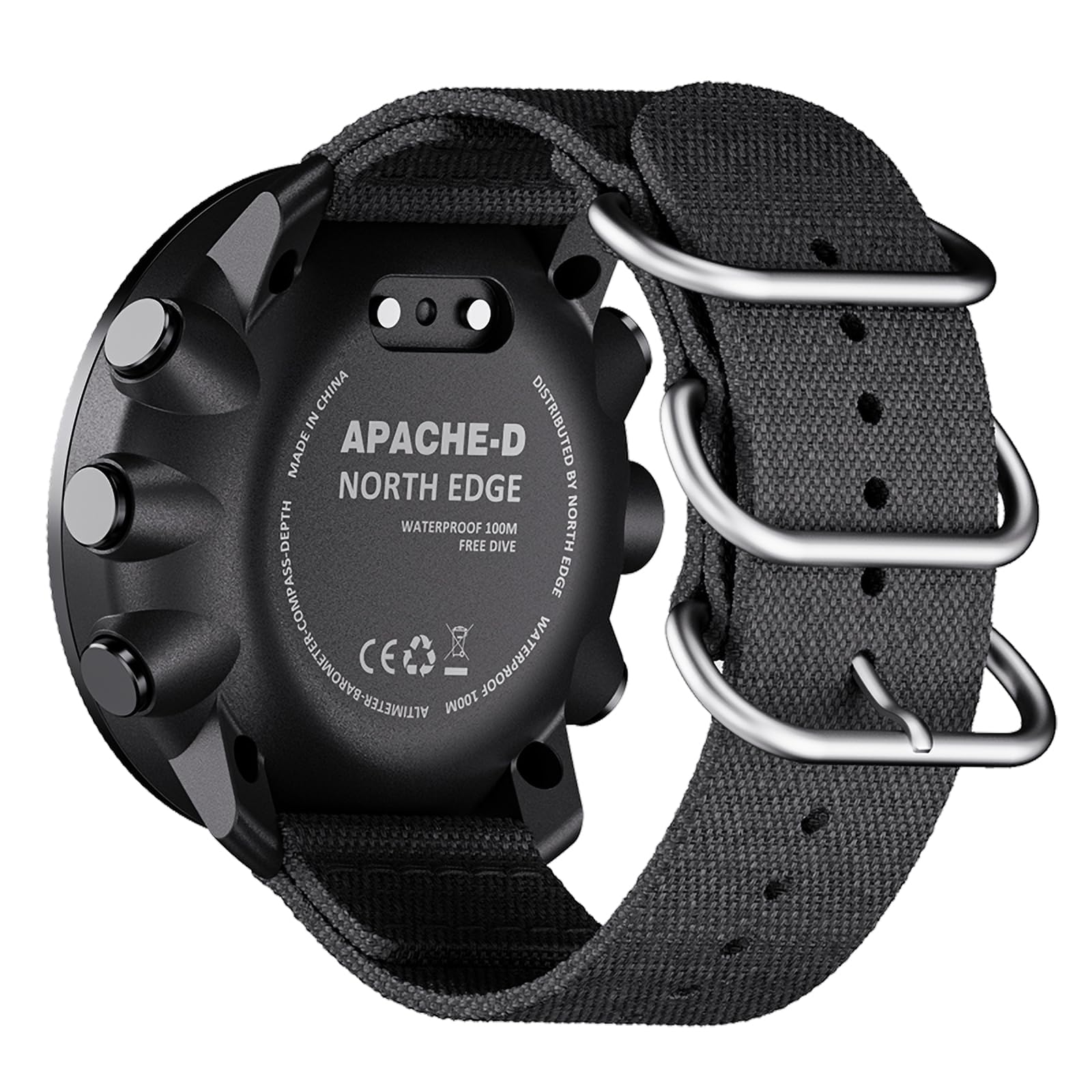 NORTH EDGE Apache-D Orologio da Apnea da Uomo, Computer da Apnea con Profondimetro fino a 50 m, Bussola, Altimetro, Barometro, Termometro, Ricaricabile