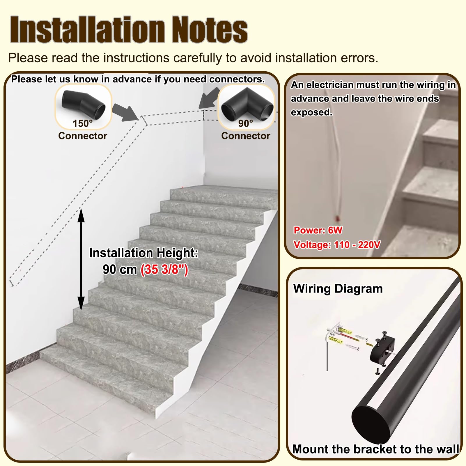Pasamanos de escalera iluminado con sensores duales, barandilla de escalera de aluminio cableada para interiores, pasillo o loft seguridad en el hogar