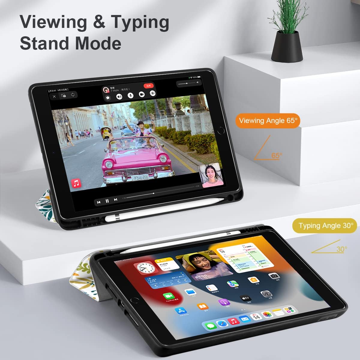 DONGKE Case Compatible with iPad 10.2 Inch 2021 2020 2019 iPad 9th/8th/7th Generation with Pencil Holder, Slim Stand Protective Case with Soft TPU Back, Auto Sleep/Wake Cover, Colorful Floral