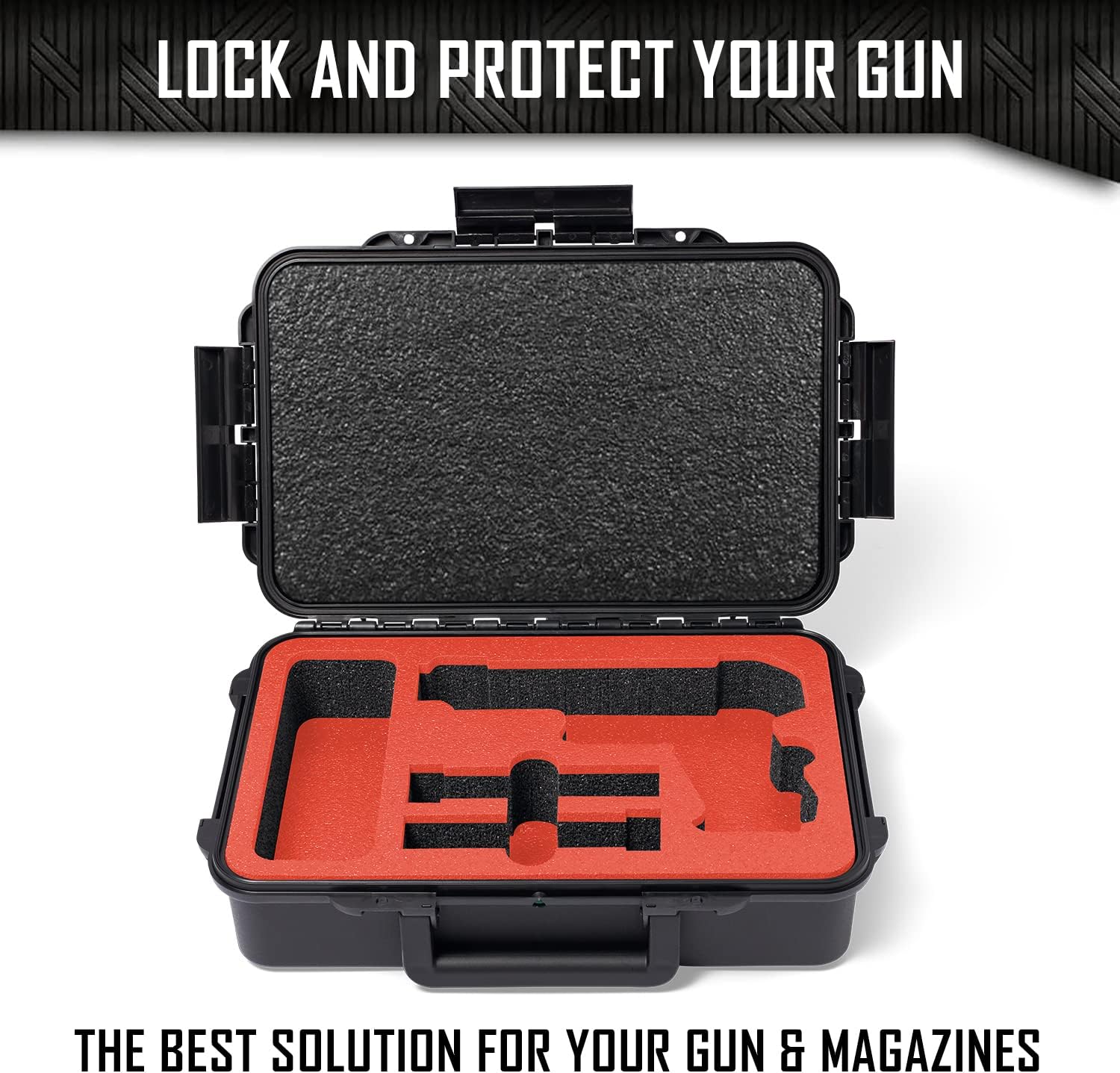 1 Pistol, 2 Magazine + Accessories Gun Case Storage | Doro Waterproof Pistol Case with Custom MyCaseBuilder Foam Insert | Hard Gun and Magazine Case