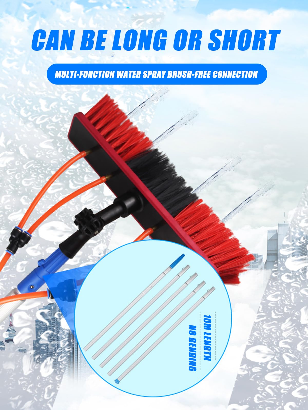 Kit de cepillo de limpieza de panel solar, poste de aire telescópico 5-10M, cabeza giratoria 180 para el cuidado del panel solar de la ventana del techo, manija de aleación duradera y junta universal