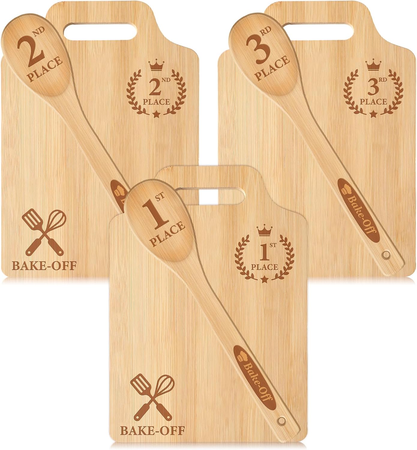 3 Sets Cooking Wooden Cutting Boards Spoons, 1st 2nd 3rd Awards