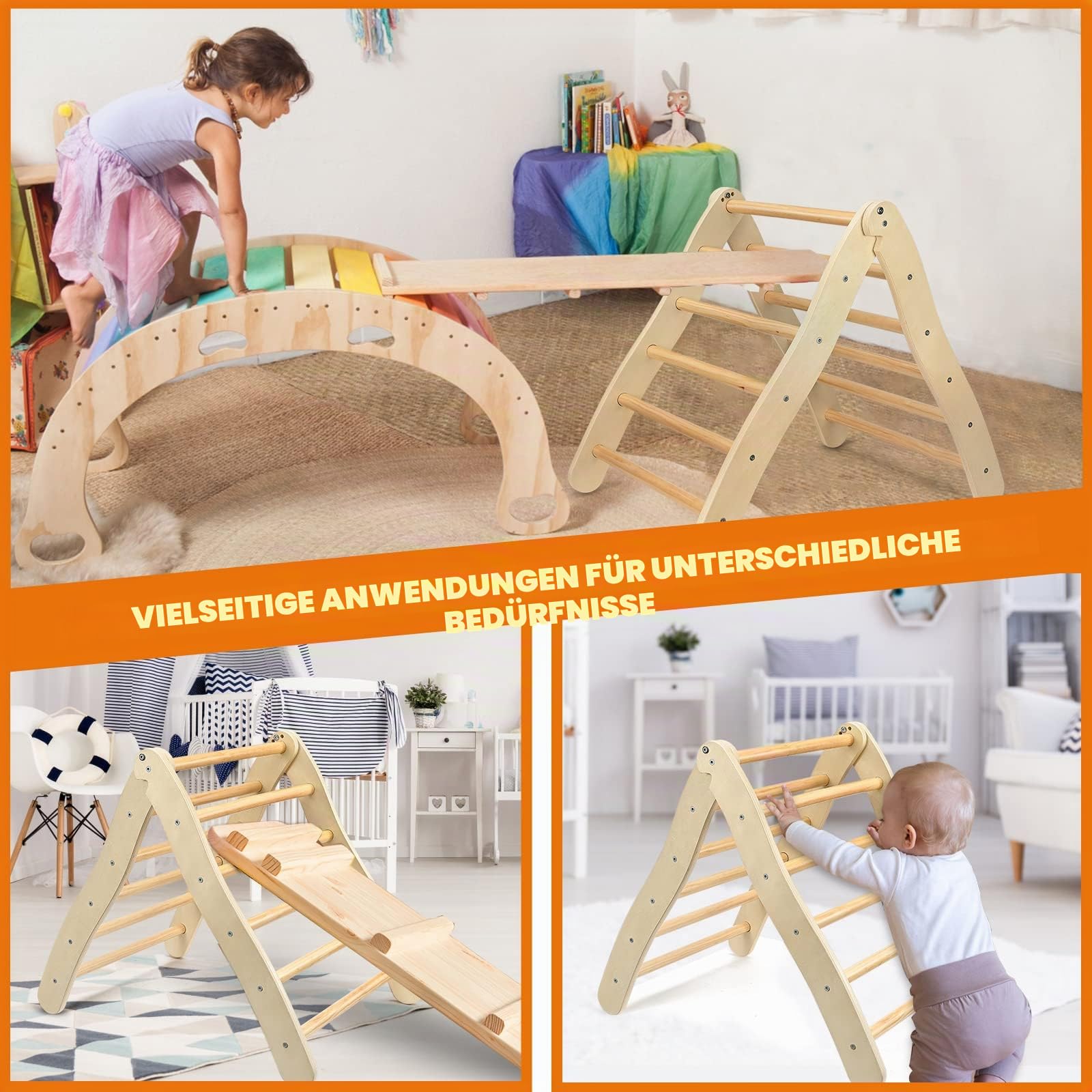 Kletterdreieck aus Holz Winkel einstellbar,klettergerüst Indoor mit 60 kg Belastbar Kletterdreieck für Kinder,Klappbare Kinder Indoor Montessori klettergerüst