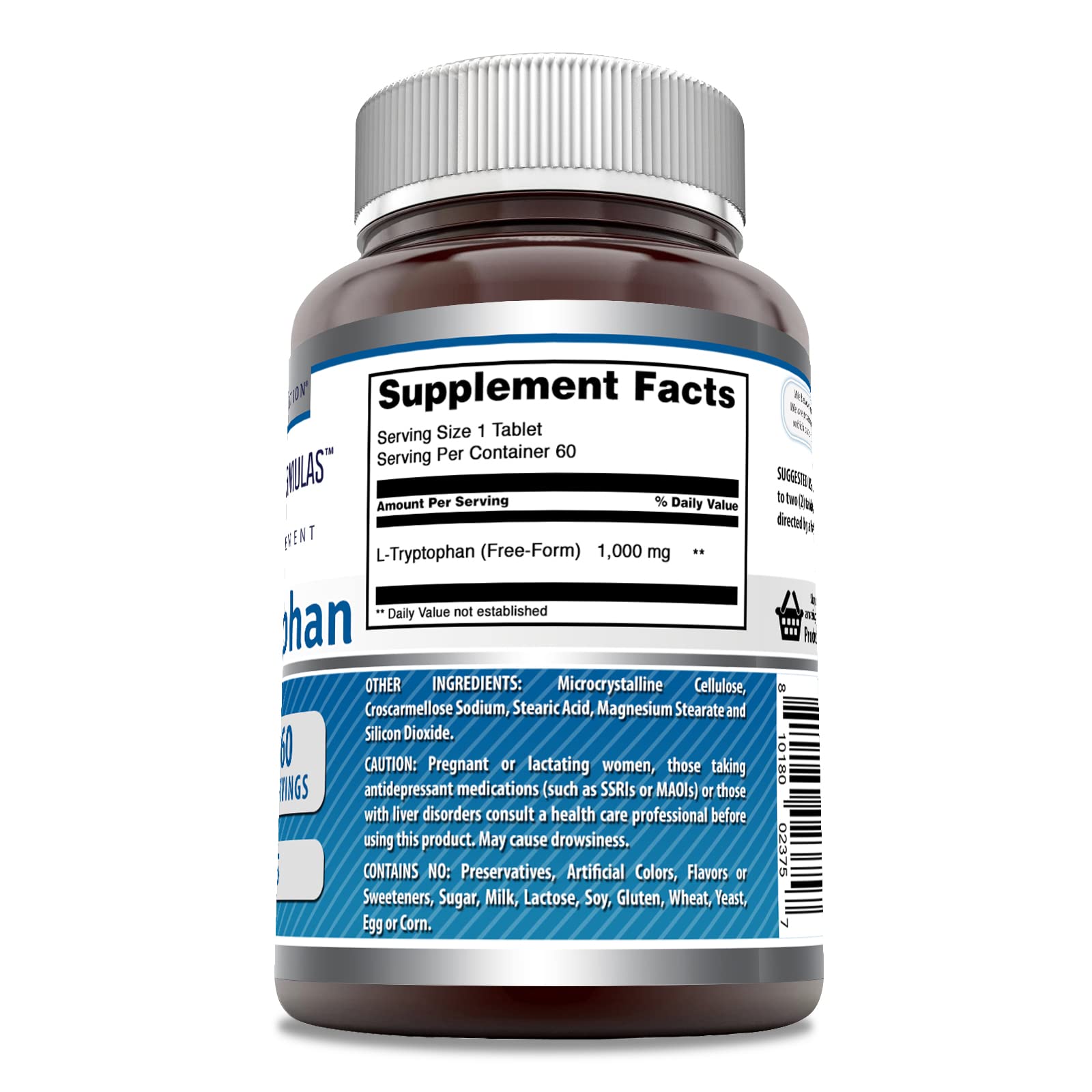 Amazing Formulas L-Tryptophan 1000mg 60 Tablets Supplement | Non-GMO | Gluten Free | Made in USA