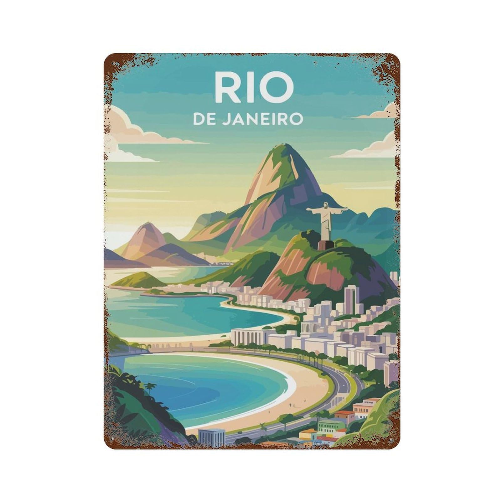 Rio De Janeiro Travel 15.7"x11.8" Aged Metal Wall Plaque, Novelty Wall Decor for Shed, Workshop And Garage Wall Decor
