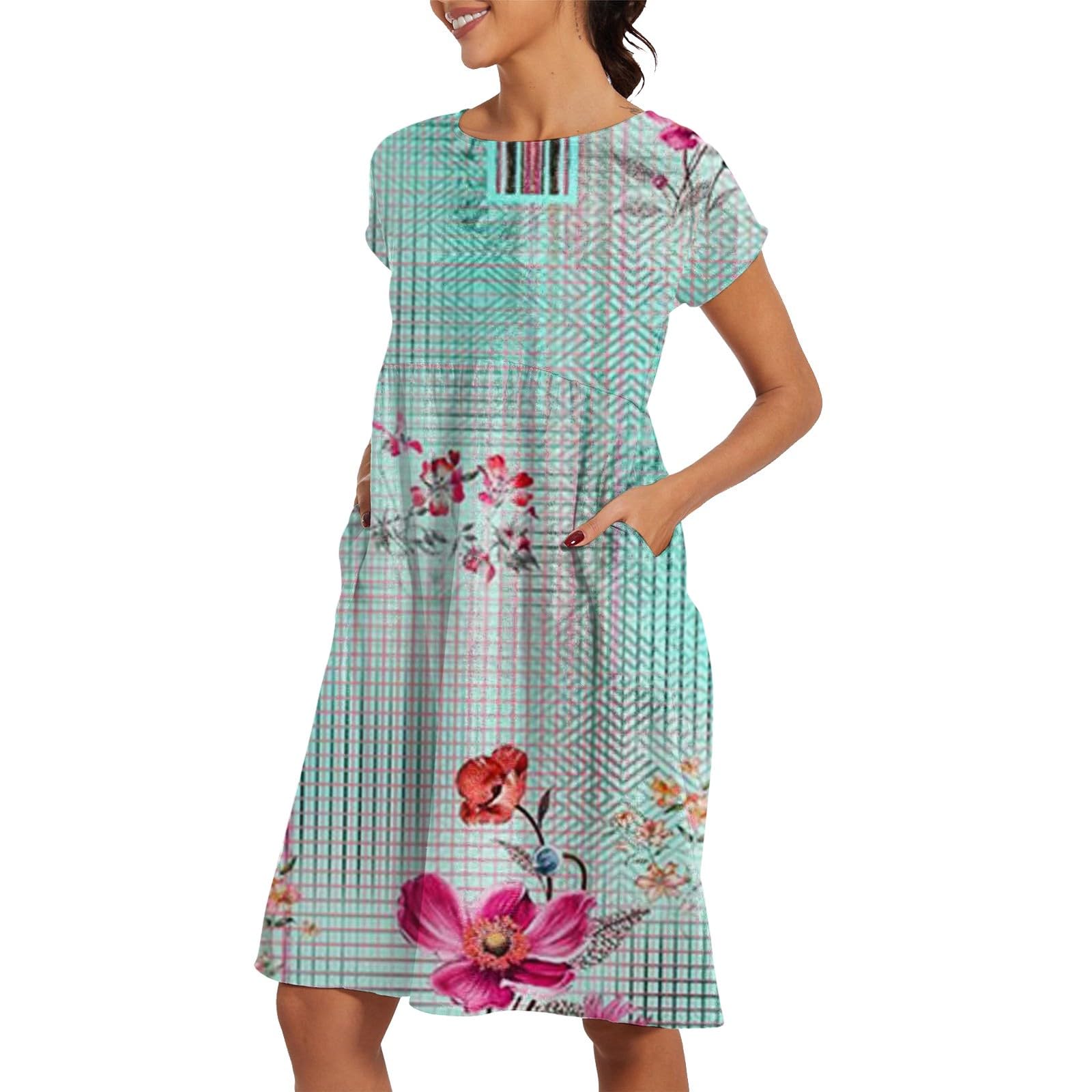 Womens Summer Dresses Fashion 2025 Short Sleeve Spring Mini Dress Casual Beach Vacation Clothes Dresses