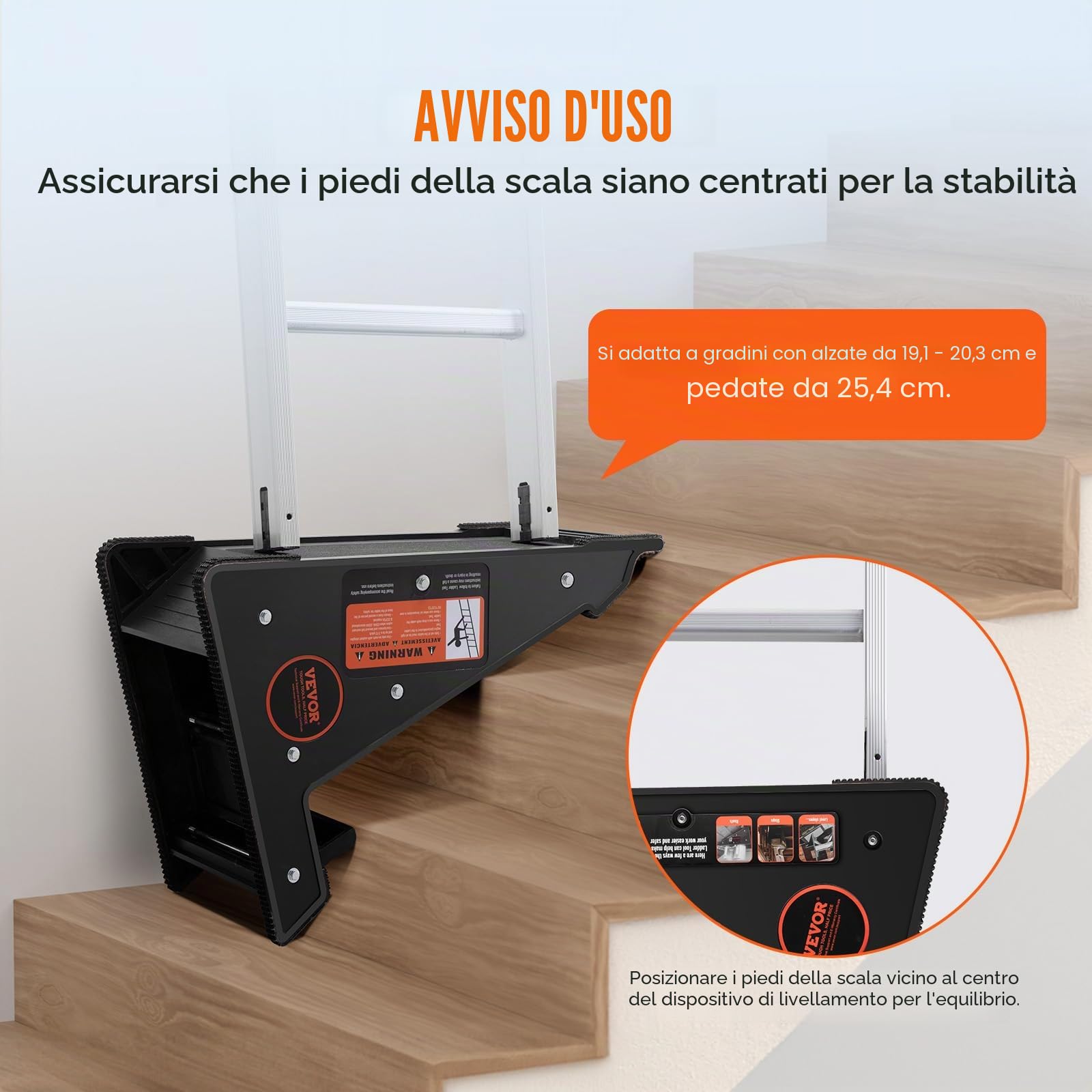 VEVOR Livellatore per Scale Livellamento Scale Carico 172,4kg, Stabilizzatore per Scale Contenitore Piattaforma Stabile per Tutte le Superfici, Accessorio per Scala Estensibile per Terreni Irregolari
