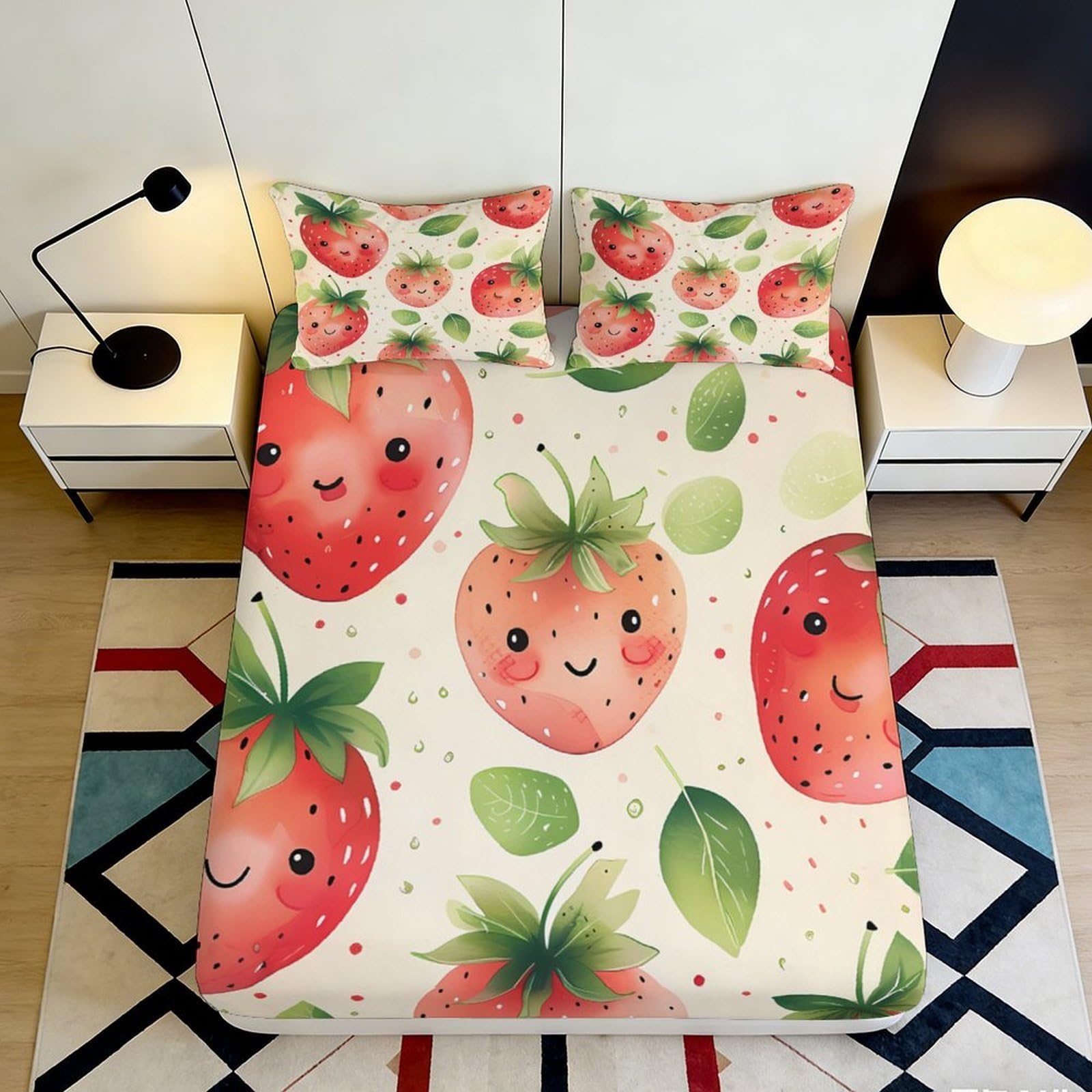 Pnayamiorkfel Style-6 3D Printed Strawberry Cartoon Fitted Sheet Microfiber Cute Red Fruit Bed Cover For Bedroom Dorm Mattress Protection Decor 90X200x25cm