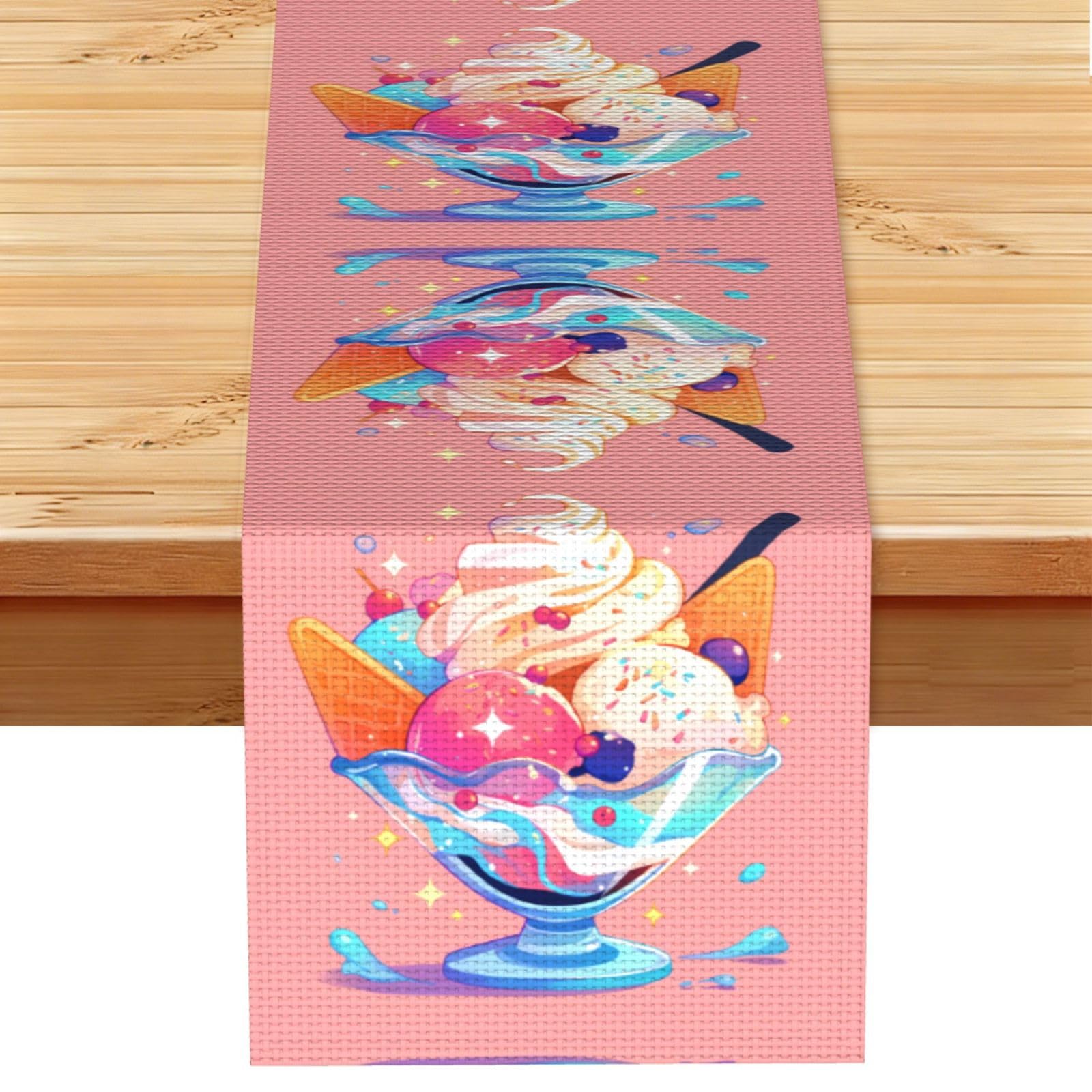 Ice cream illustration Linen Feel Table Runner Wedding Party Home Decoration