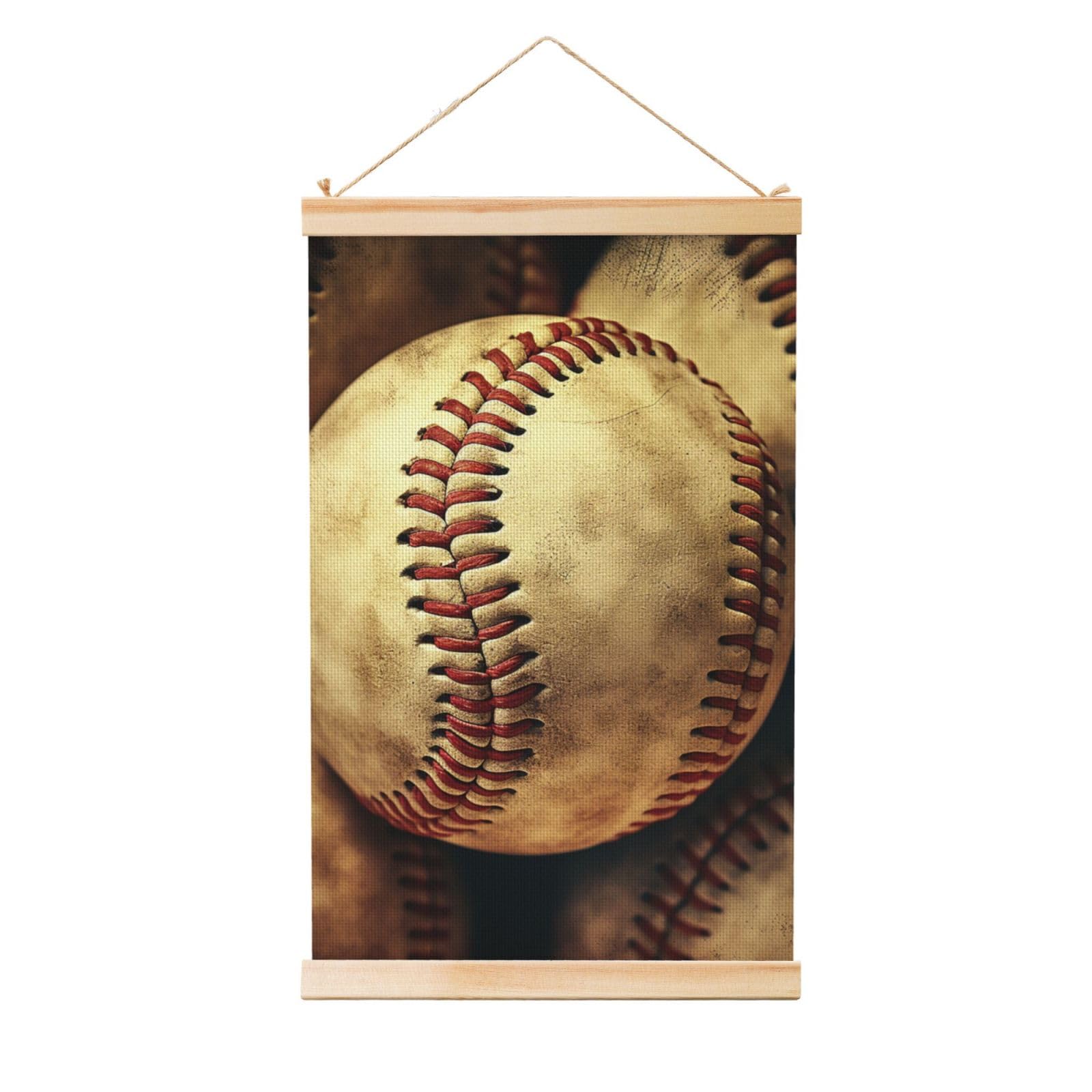 Vintage Baseball American Retro Balls Posters Wooden Shaft Hanging Poster Canvas Prints Scroll Wall Art Painting Vintage Wall Banner Modern Artwork Decor for Home Decor Ready to Hang 12"x18"