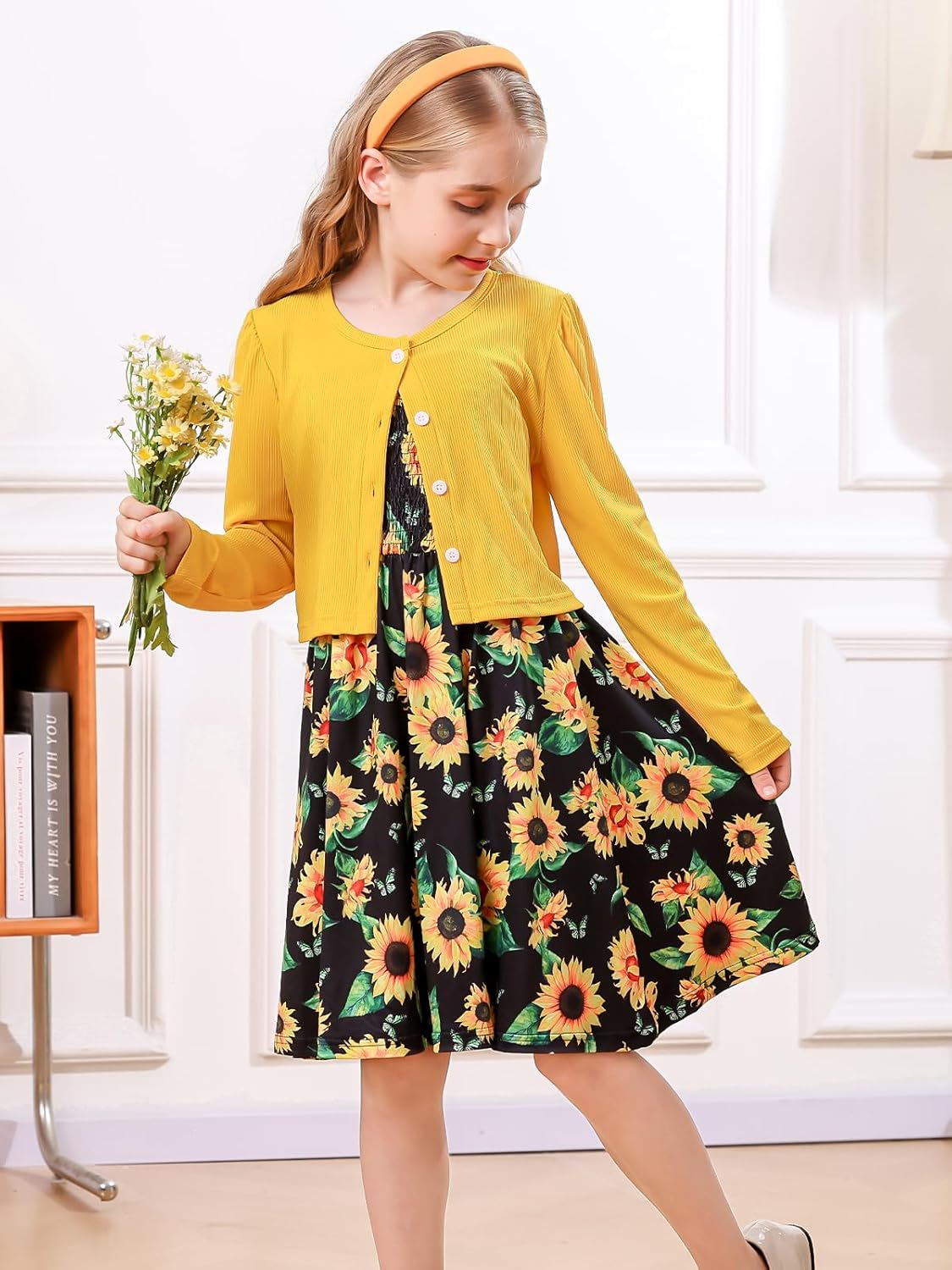 RAISEVERN Girls Casual Adjustable Strap Sleveless Dress Cardigan Set Size 5-12Y - Image 4