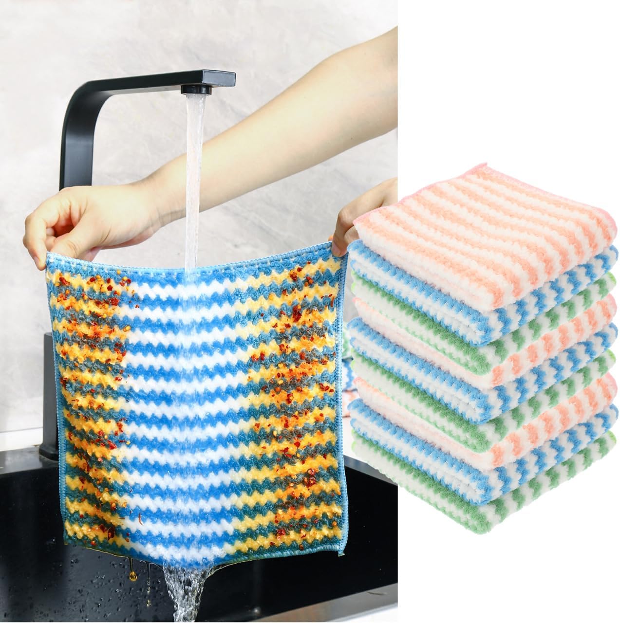 UPKOCH 10-Pack Absorbent Kitchen Dish Towels and Washcloths Set 11.81X11.81In Reusable Microfiber Cloths for Dishwashing Cleaning and Drying in Home and Bathroom
