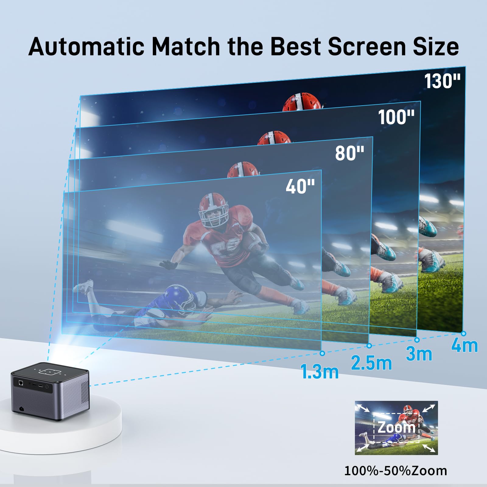 Mini proiettore con WiFi Dual Band e Bluetooth, proiettore portatile intelligente, supporto 4K per Home Cinema e Outdoor