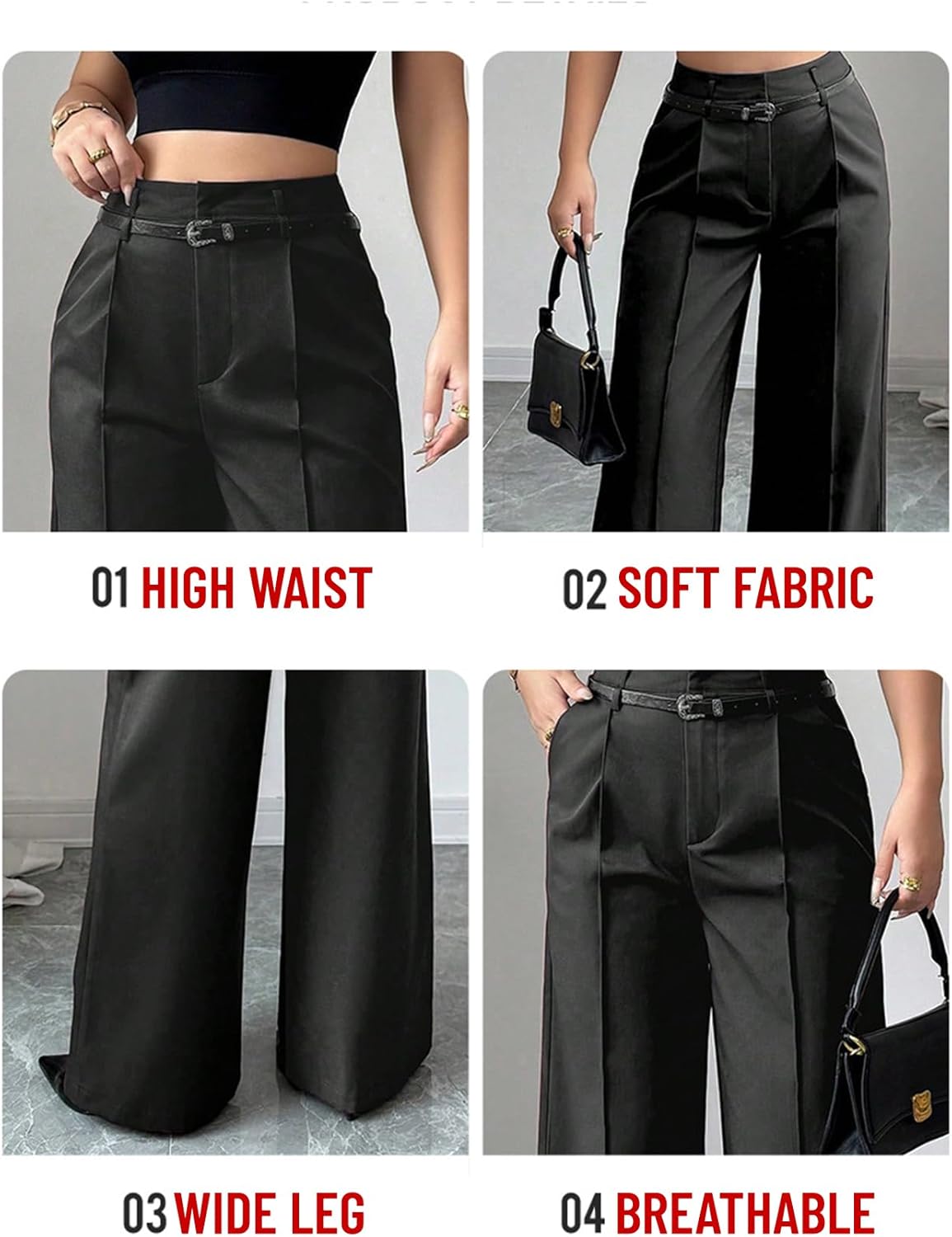 LKOUS High Waisted Work Pants for Women Casual Business Straight Leg Office Dress Pants Trousers with Pockets - Image 9