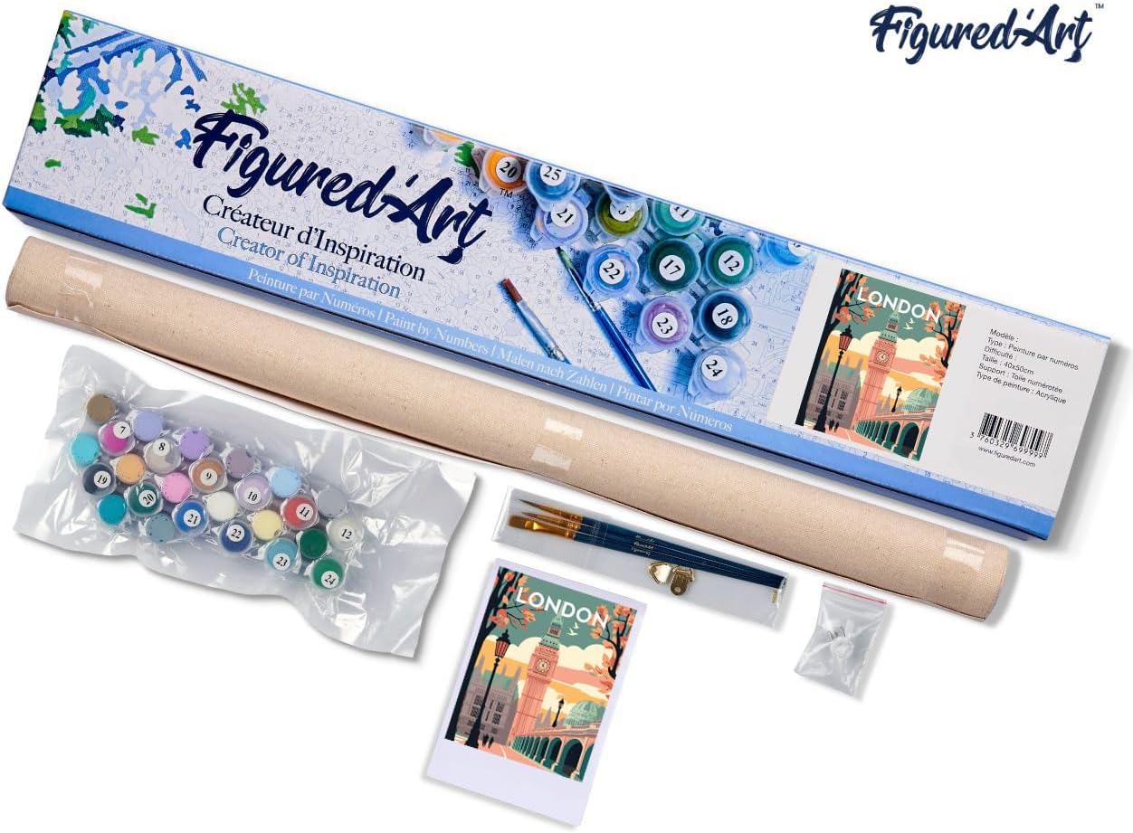 Figured'Art Paint by Numbers for Adults Travel Poster London 2 16"x20" - Craft Art Painting DIY Kit Rolled Canvas Without Frame