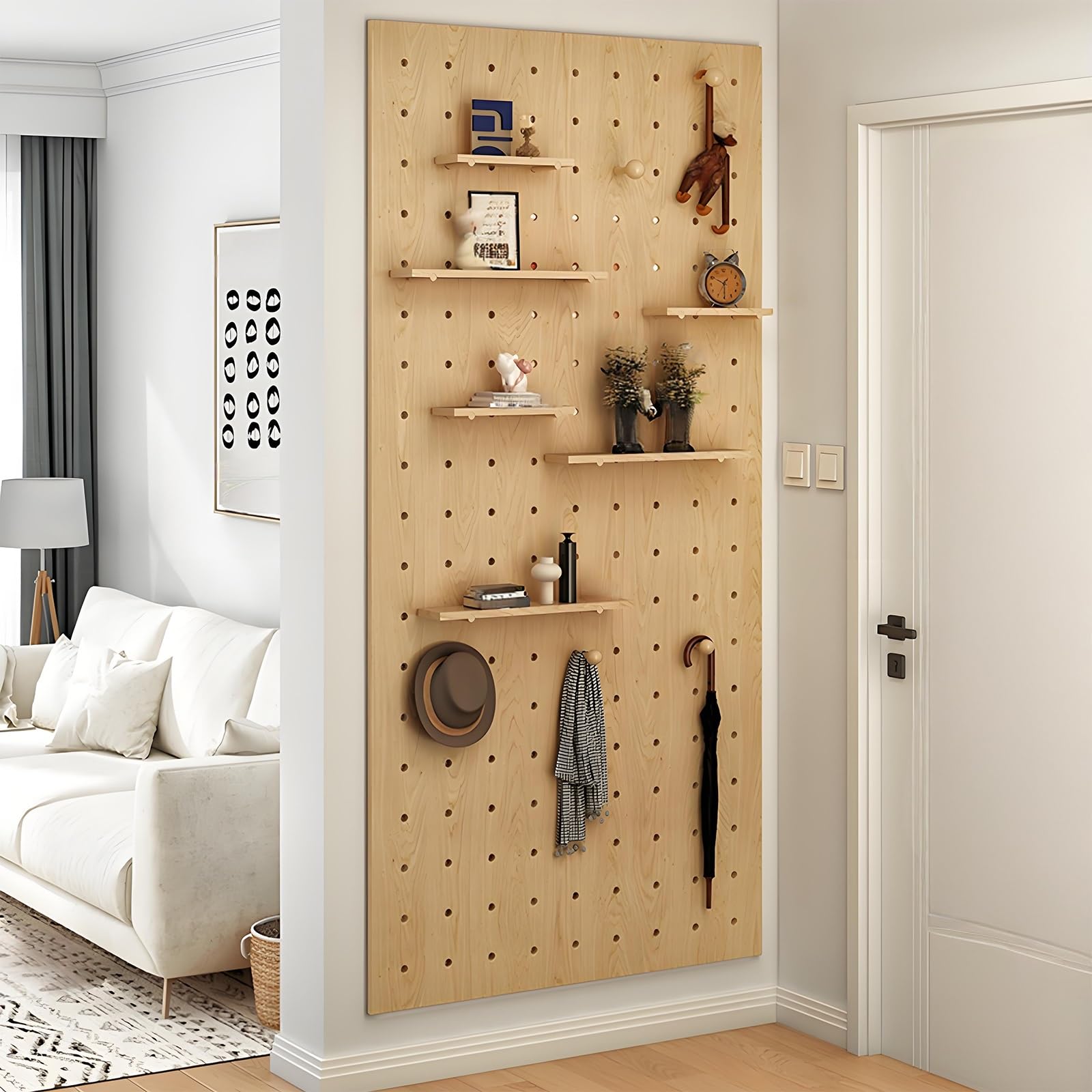 Wand-Organizer aus Holz, Pegboard mit Zubehör, Stecktafel für Zuhause, Bastelraum, Eingang, Büro, Schlafzimmer(Green)