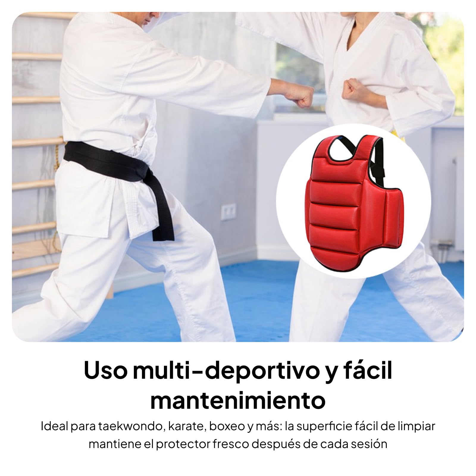 Rockible Protector de Pecho de Karate, Almohadilla de Protección de Escudo Ajustable para Taekwondo MMA, Rojo Azul S