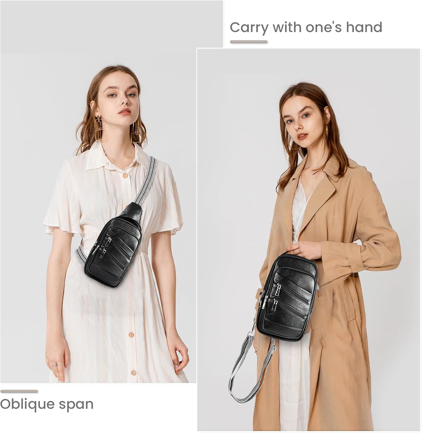 Conceal Carry Sling Bag - Virgan Leather Sling Backpack Fanny Pack Crossbody Chest Bags with Holster&Guitar Strap… - Image 3