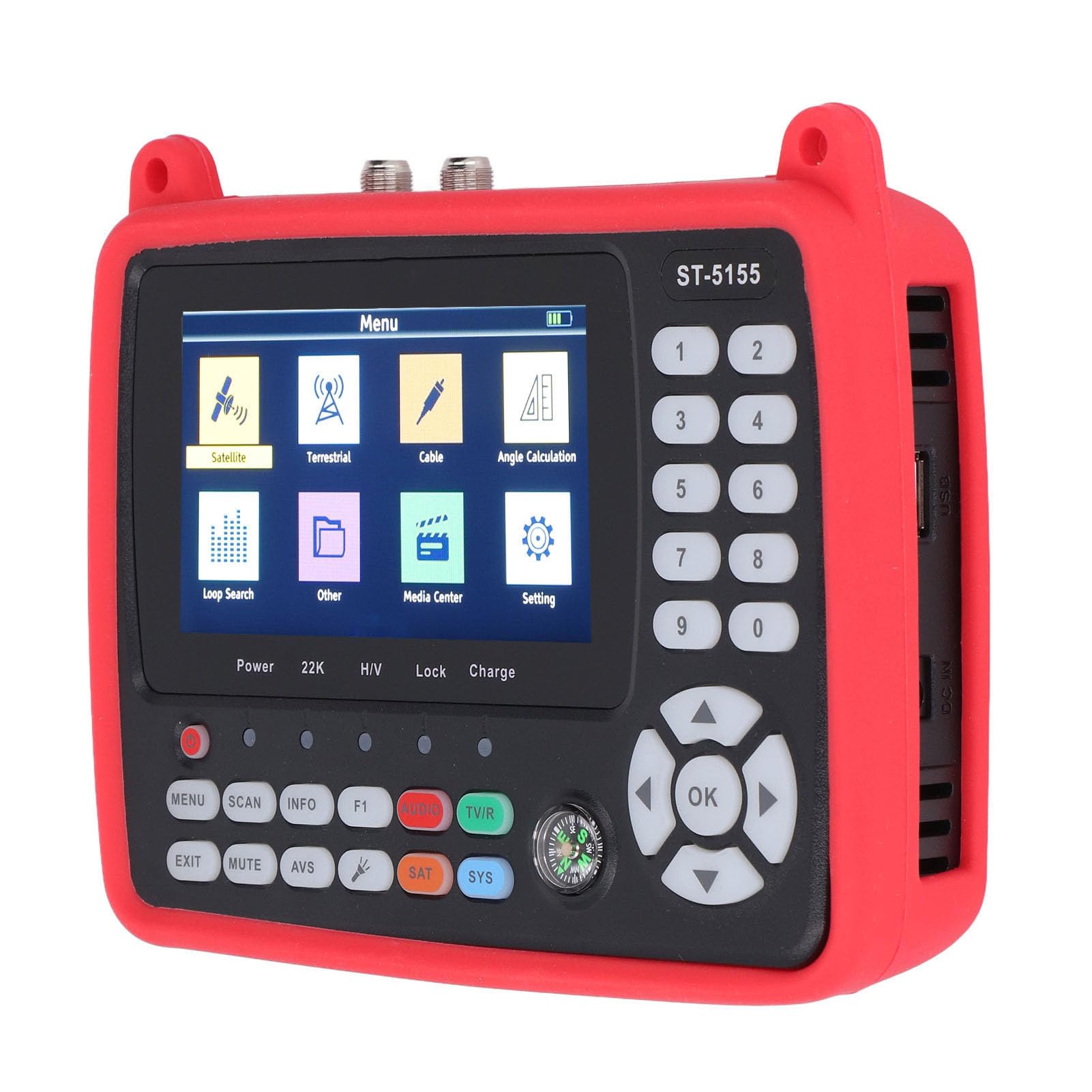 Satellite Finder, Sound Light Alarm Satellite Signal Meter Auto Manual Scanning LNB Short Circuit Guard for Antenna Cable TV System (US Plug)