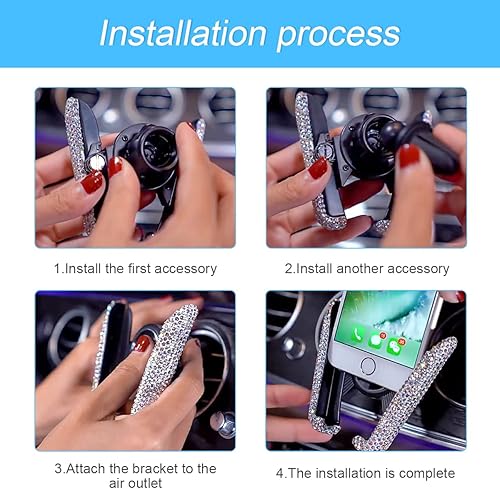 Miniatura 5 de Bling - Soporte de teléfono para automóvil, soporte de teléfono celular con diamantes de imitación para ventilación de aire de tablero de automóvil,