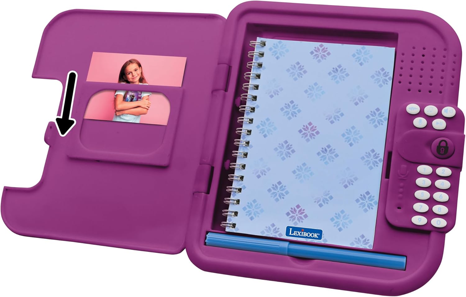 Open Lexibook Frozen Electronic Diary showing photo frame slot