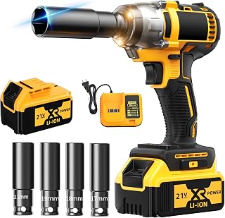 Cordless Impact Wrench: Brushless 1/2-inch, Power Impact Gun Kit - Includes Charger,1 x 4.0Ah Battery, 4 Sockets, Electric Impact Wrench - Ideal for Car/Home/Construction