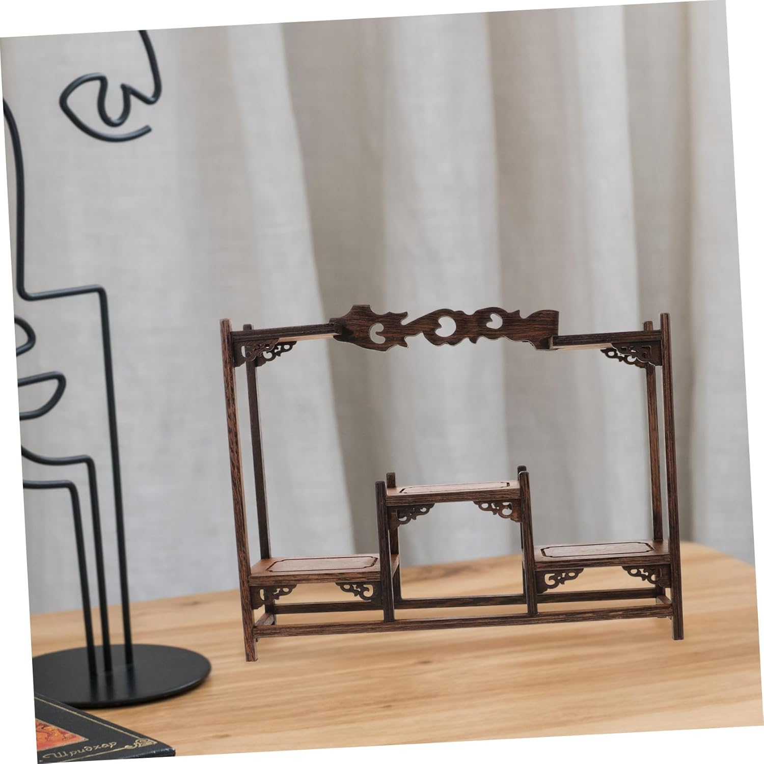 CHILDWEET Stable Wooden Curio Display Stand for Collectibles Antique Organizer for Home Office Decor Elegant Figurine Efficient Wooden Crafts Rack