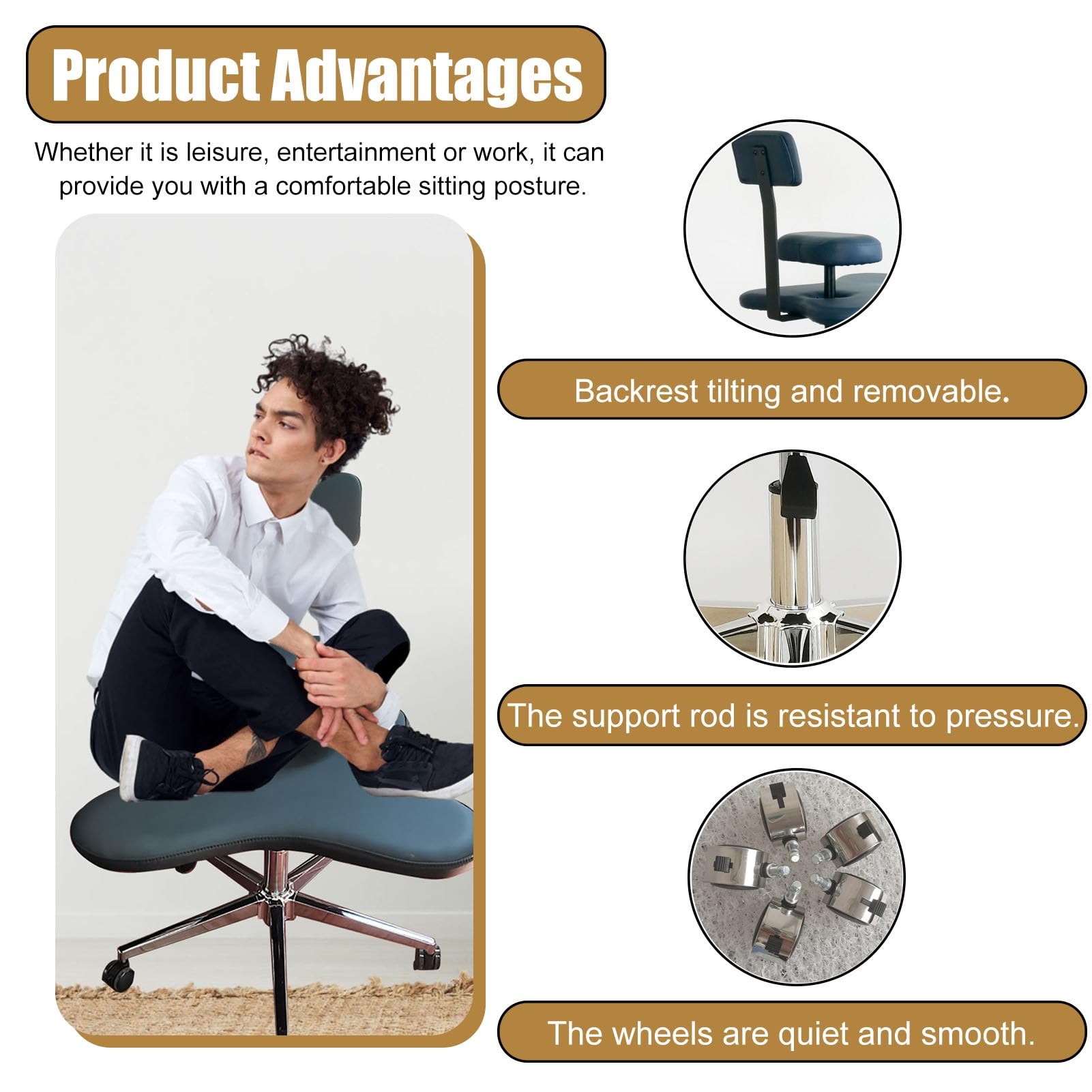 Silla de Rodillas Ajustable para Adultos - Meditación, Ergonómica, Patas Cruzadas, Soporte Lumbar - para Escritorio de Oficina, Juegos, Yoga - Taburete (Col