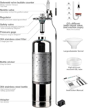 Aquarium CO2 System Generator Kit, Carbon Dioxide Reactor with Solenoid Valve for Planted Tank, 2.4L G600