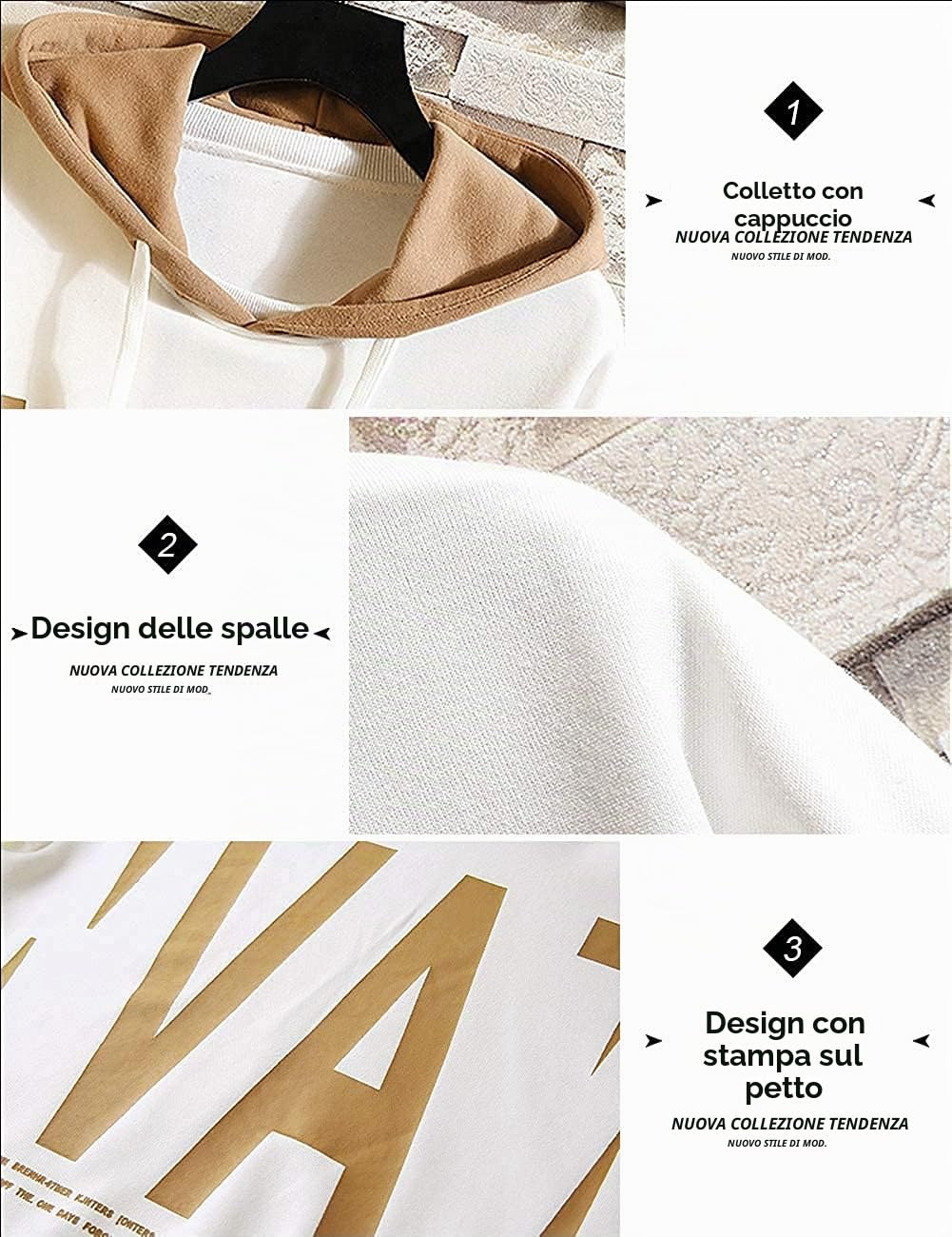 Moshtashio Felpa con Cappuccio Unisex Stampa Scritta Abbigliamento | Uomo Streetwear Hoodie Hip Hop Casual Sportiva Unisex Hooded Sweatshirt Manica Lunga Autunno Inverno Moda Donna