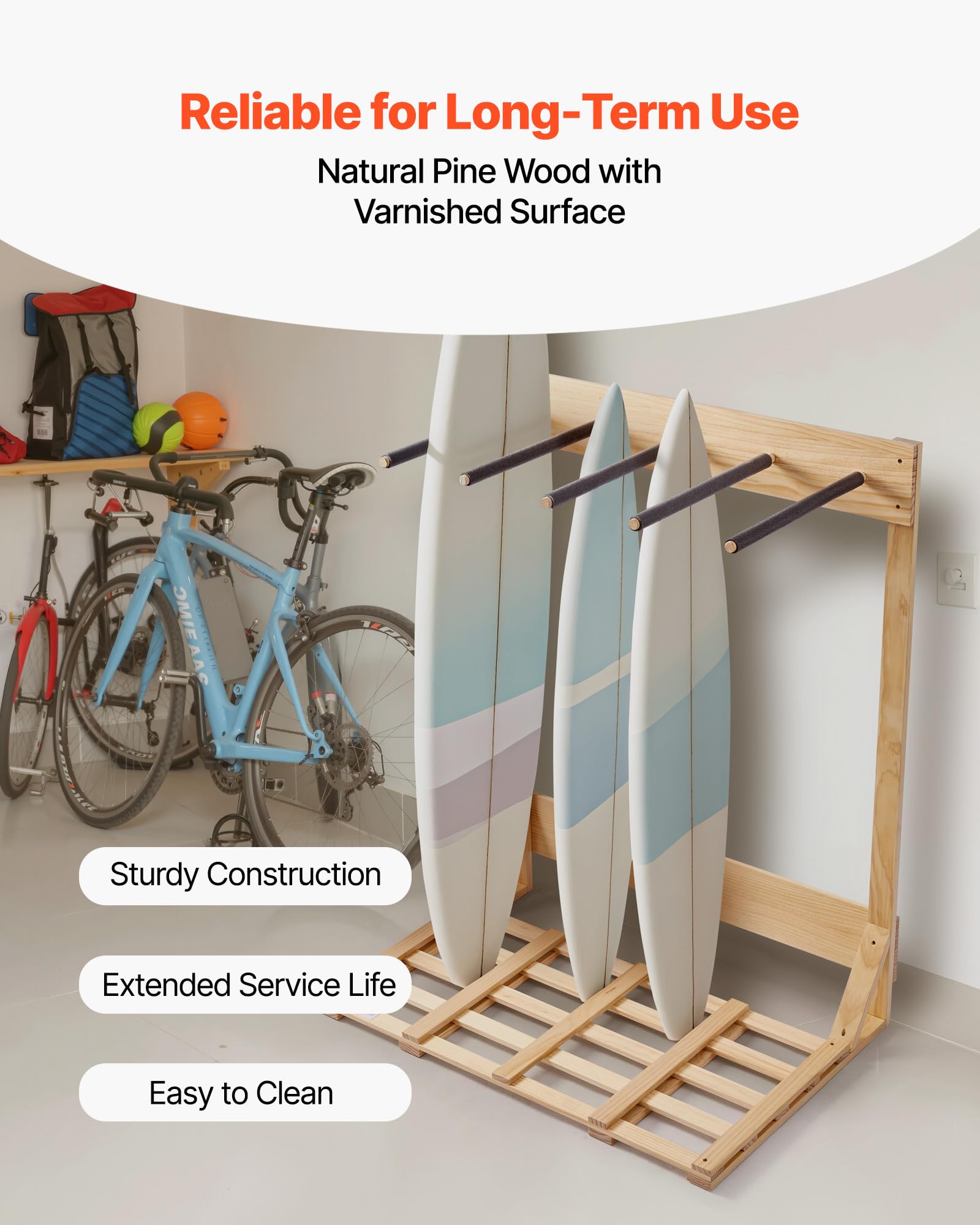 VEVOR Soporte Vertical para Tablas de Surf, Estante de Madera de 4 Niveles para Almacenamiento y Exhibición